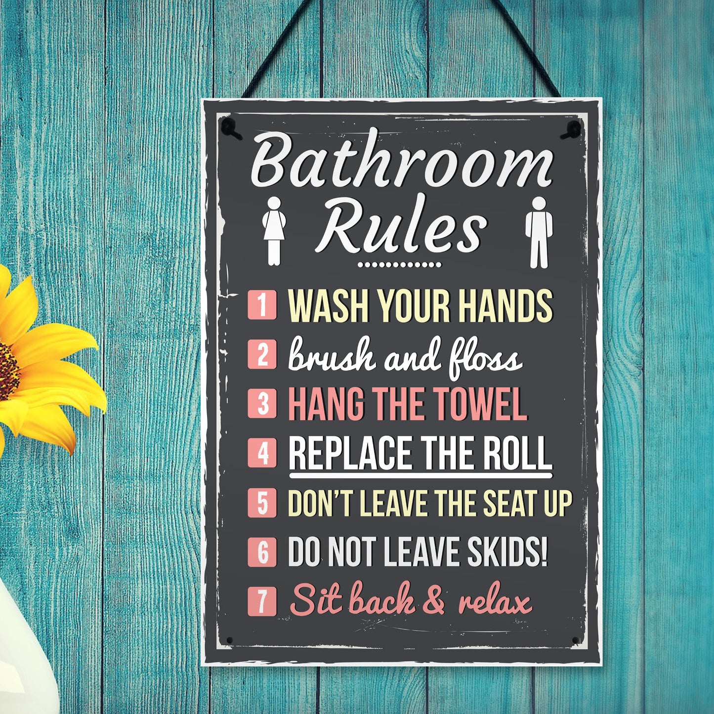 Bathroom Rules Funny Toilet Door Wall Sign Novelty Joke Plaque