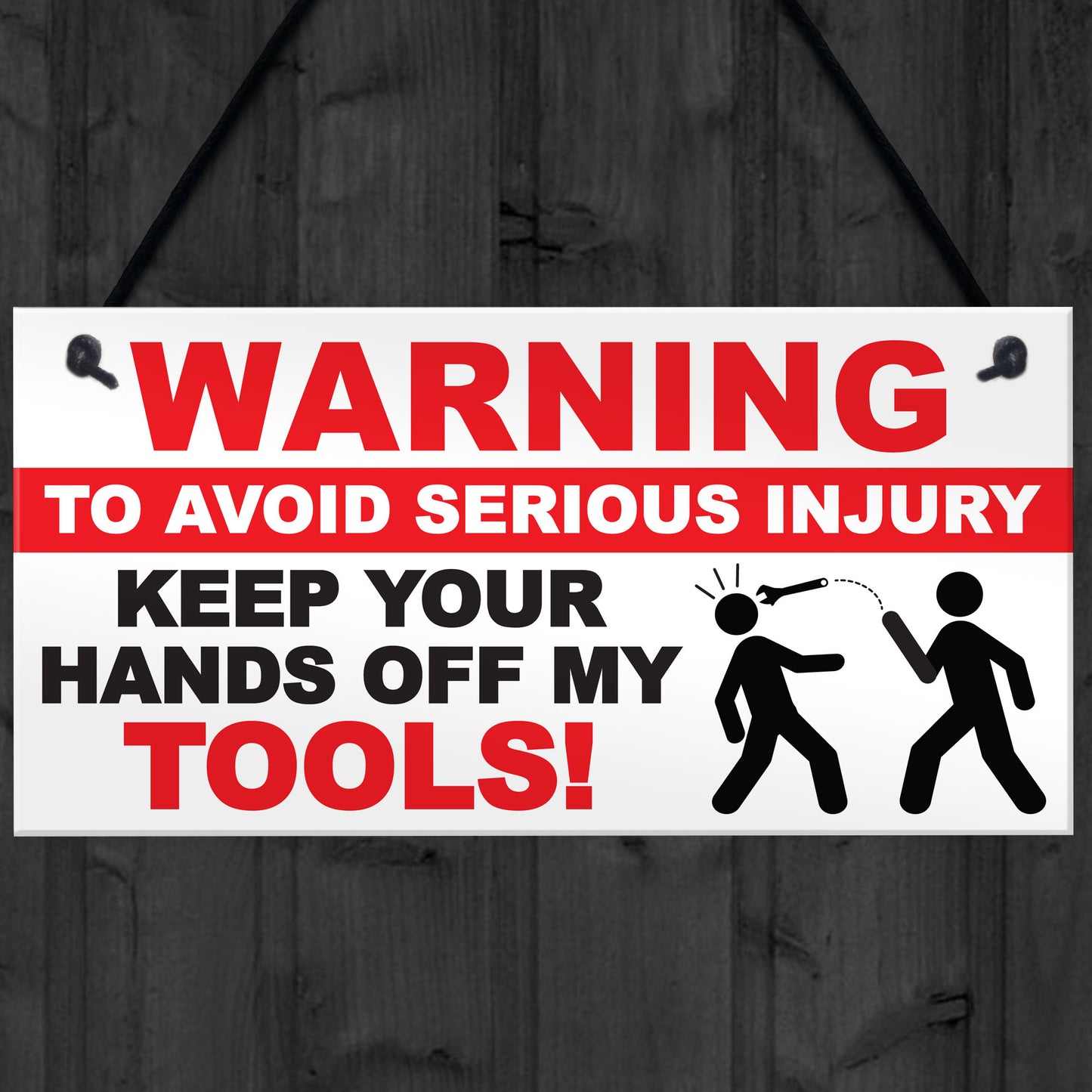 Warning Hands Off Tools Avoid Injury Funny Garage Hanging Plaque