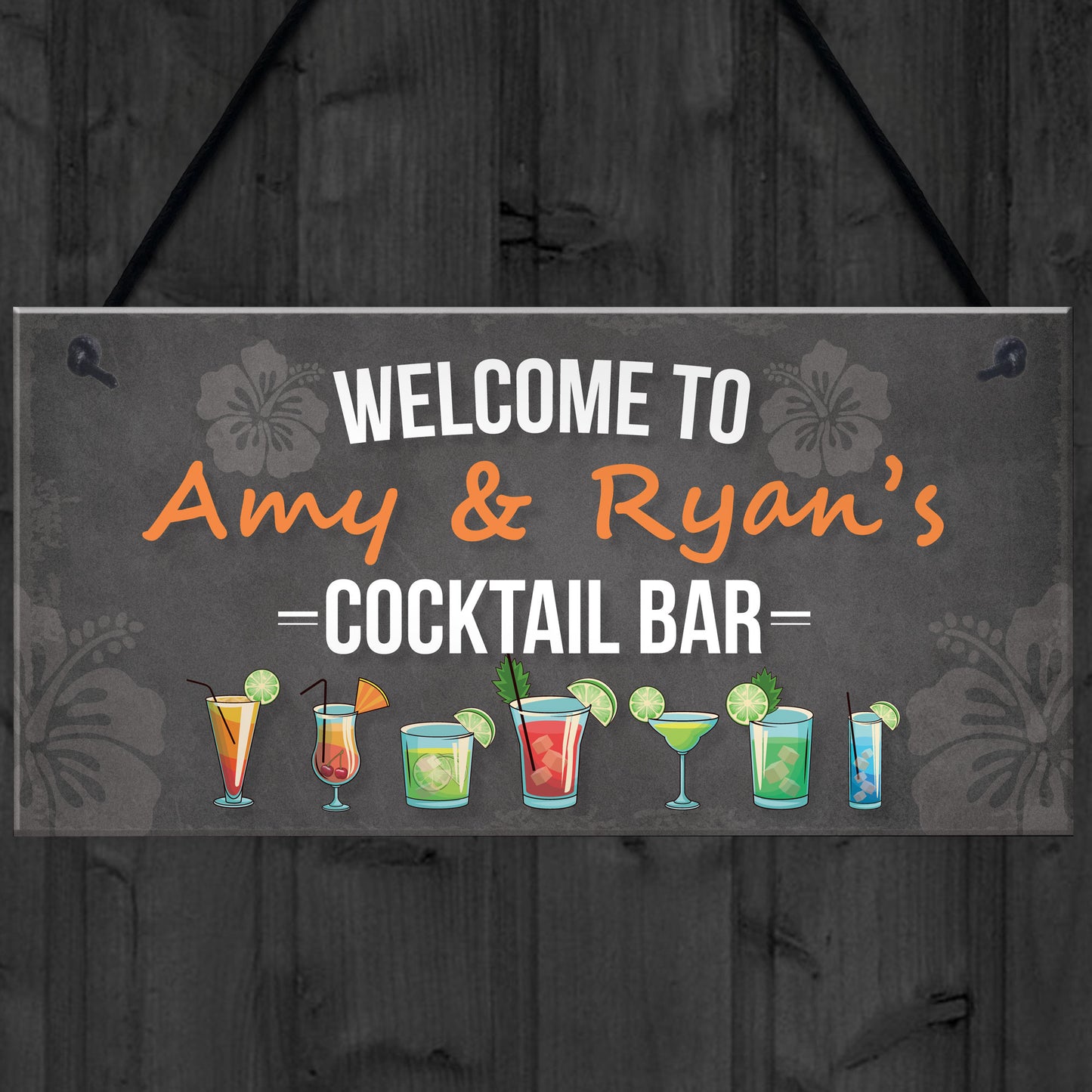 Personalised Cocktail Bar Sign Hanging Wall Plaque Home Bar Pub