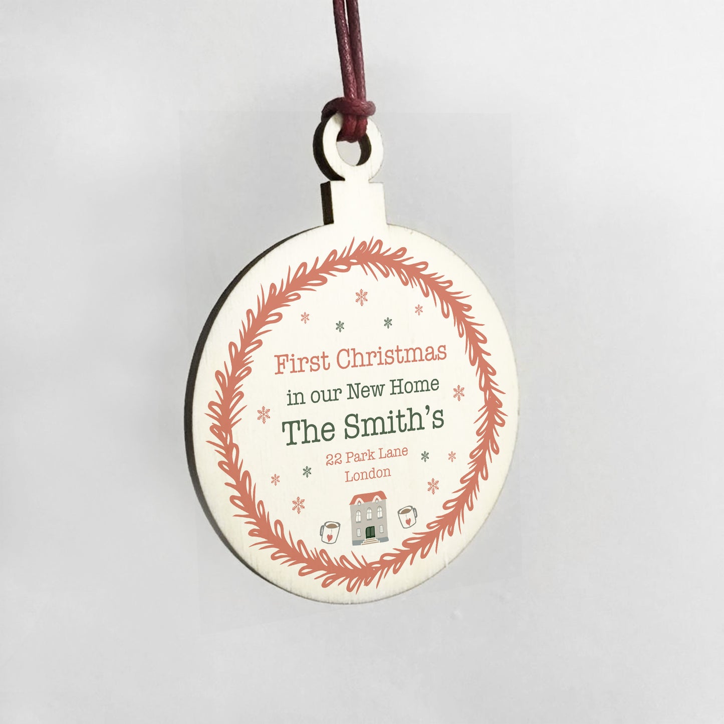 First Christmas New Home Gift Wooden Bauble For Christmas Tree
