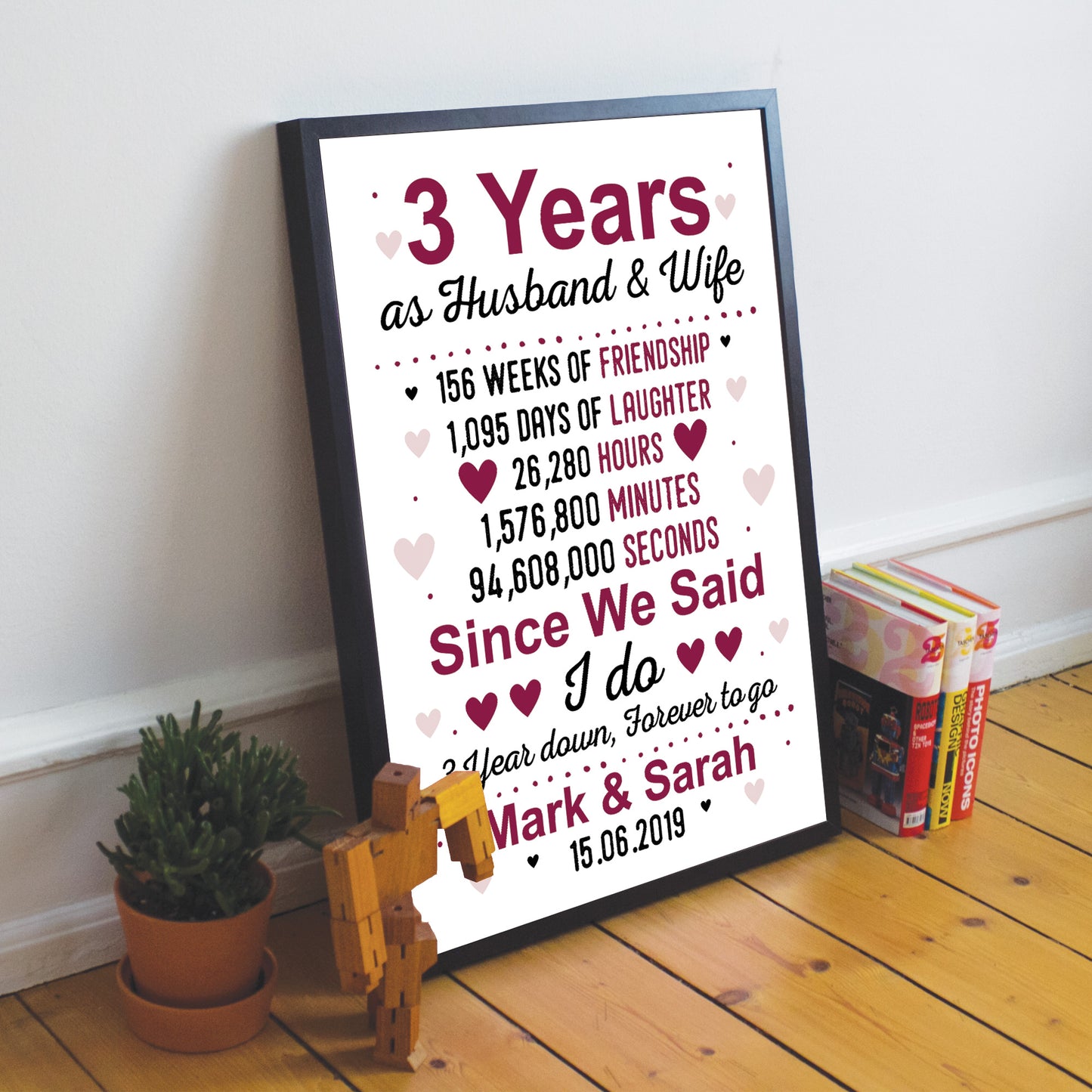 3rd Anniversary Gift Personalised Third Wedding Anniversary Gift