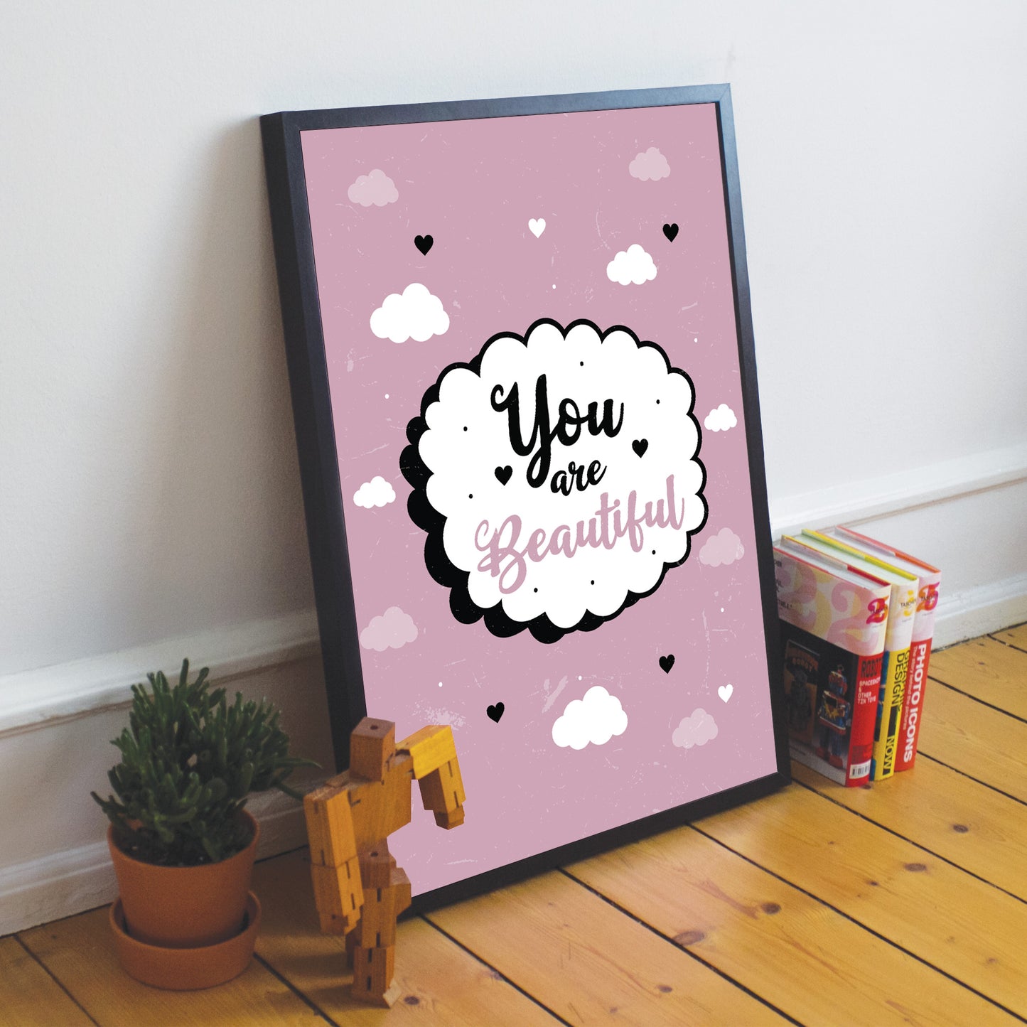 Framed Motivational Inspirational Print You Are Beautiful Decor