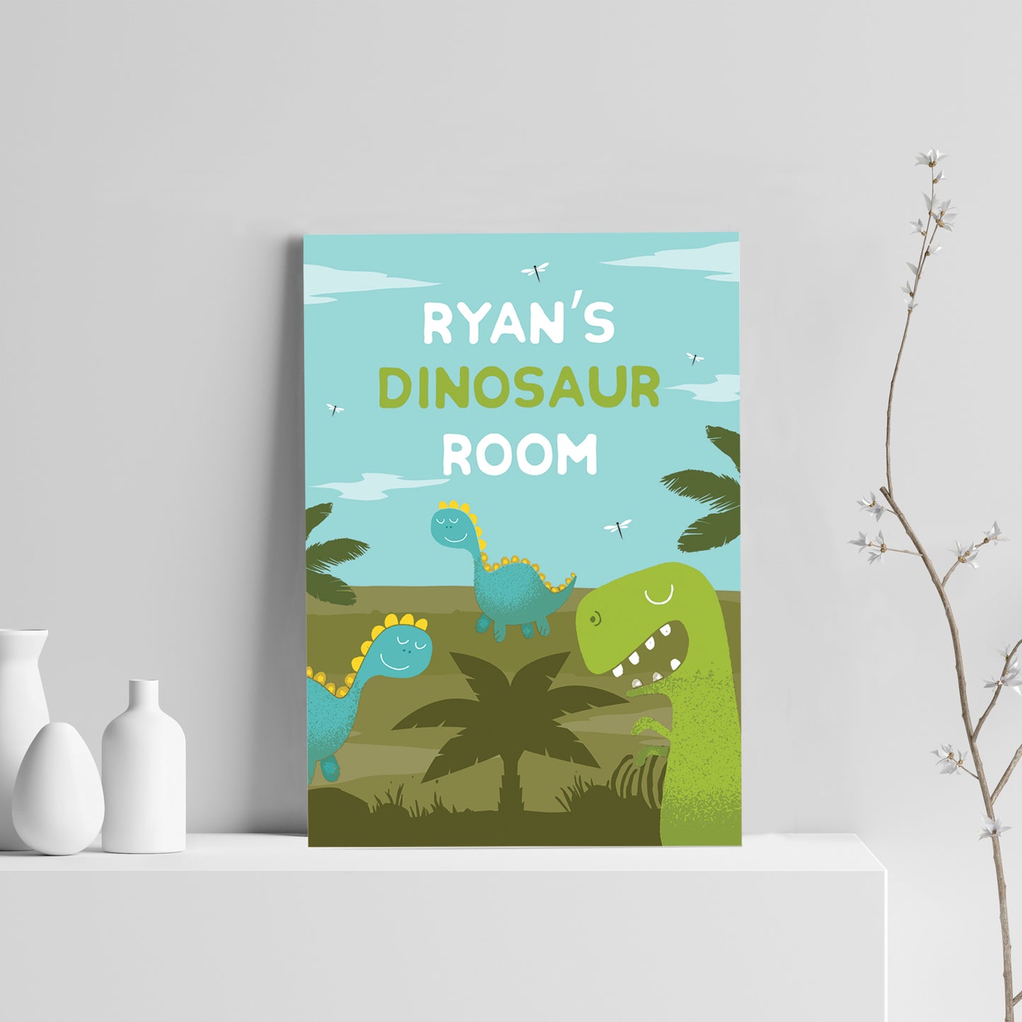 Personalised Boys Bedroom Sign Dinosaur Print Nursery Decor Boy