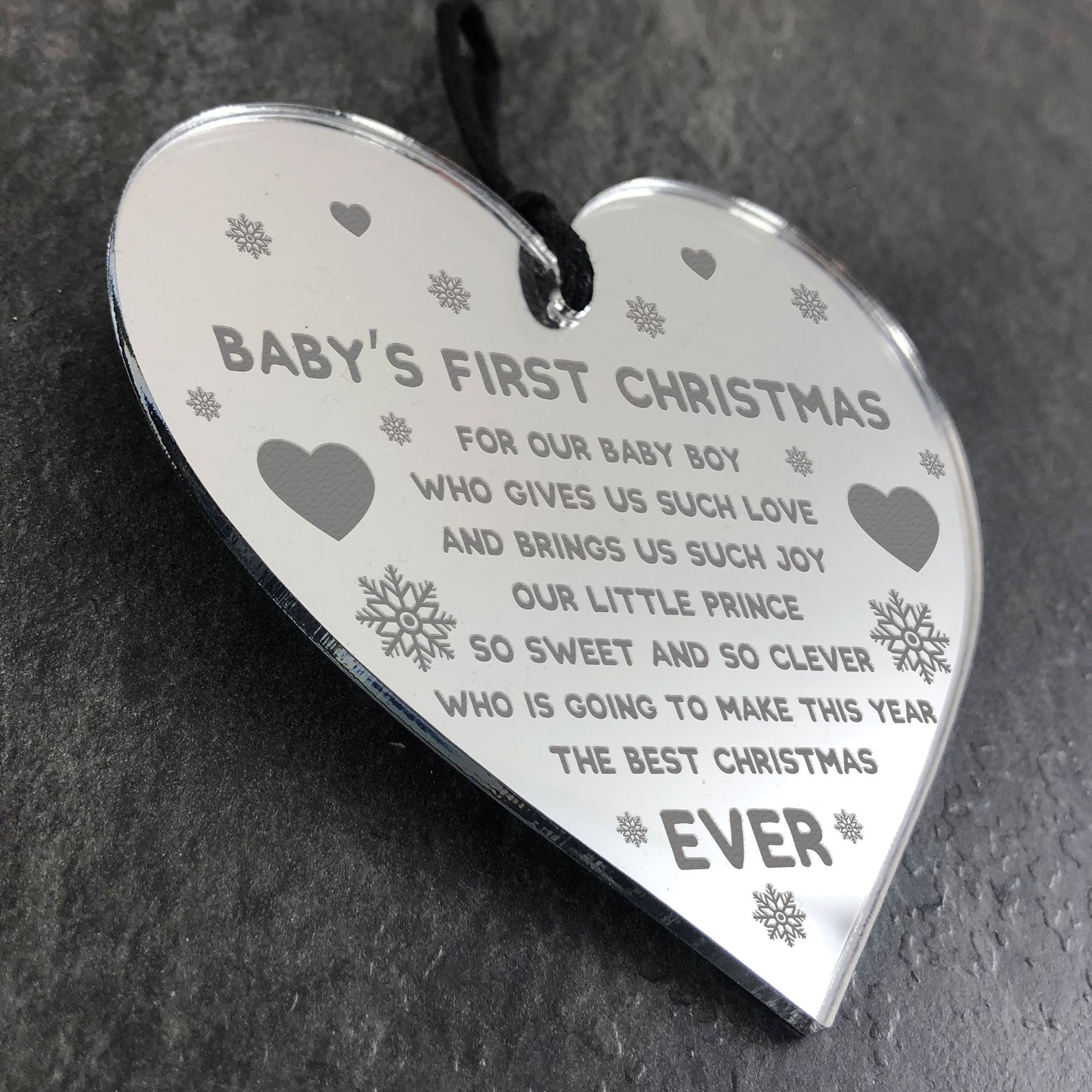 Baby Boys First Christmas Decoration Engraved Heart Bauble