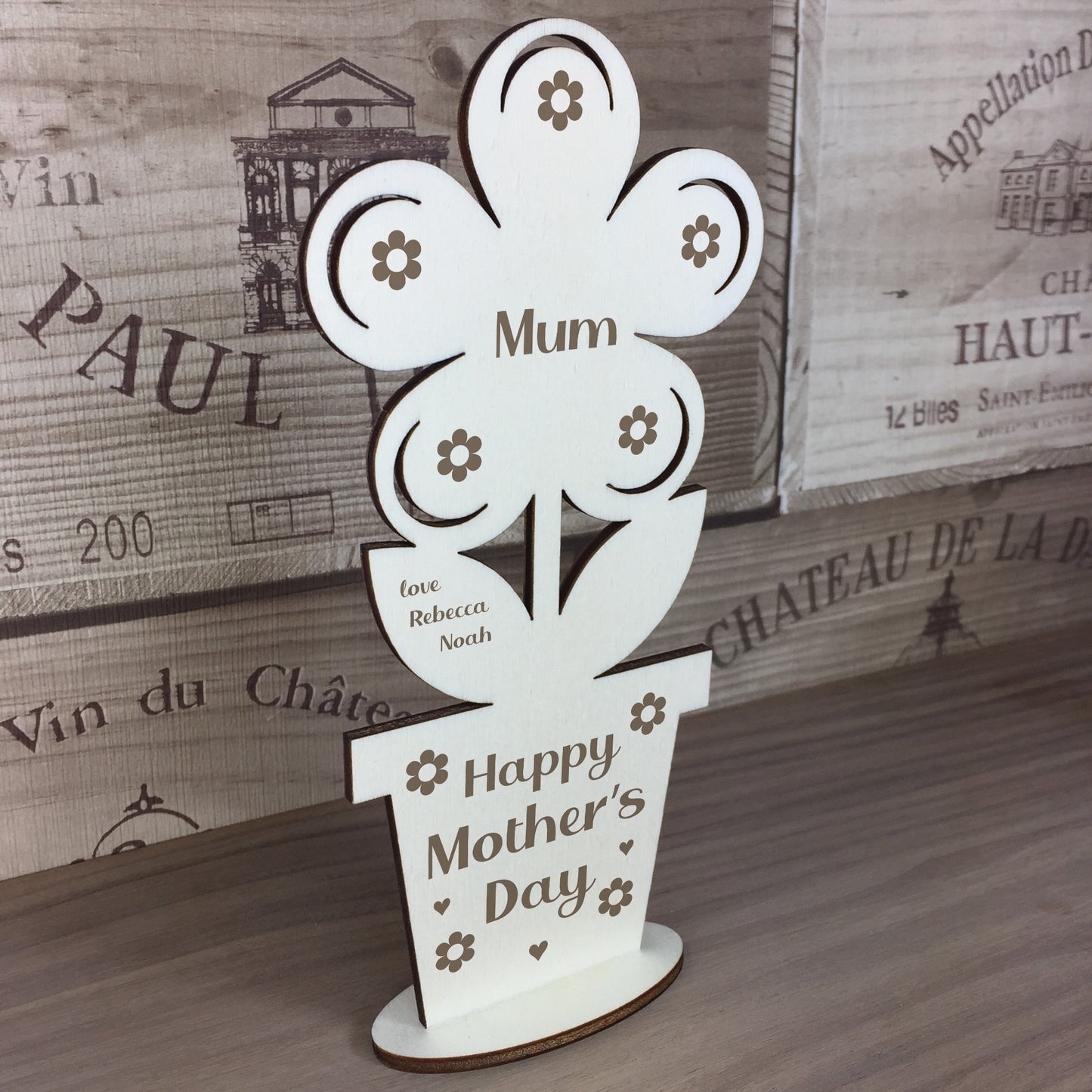 Happy Mothers Day Gift For Mum Wood Flower Personalised Novelty