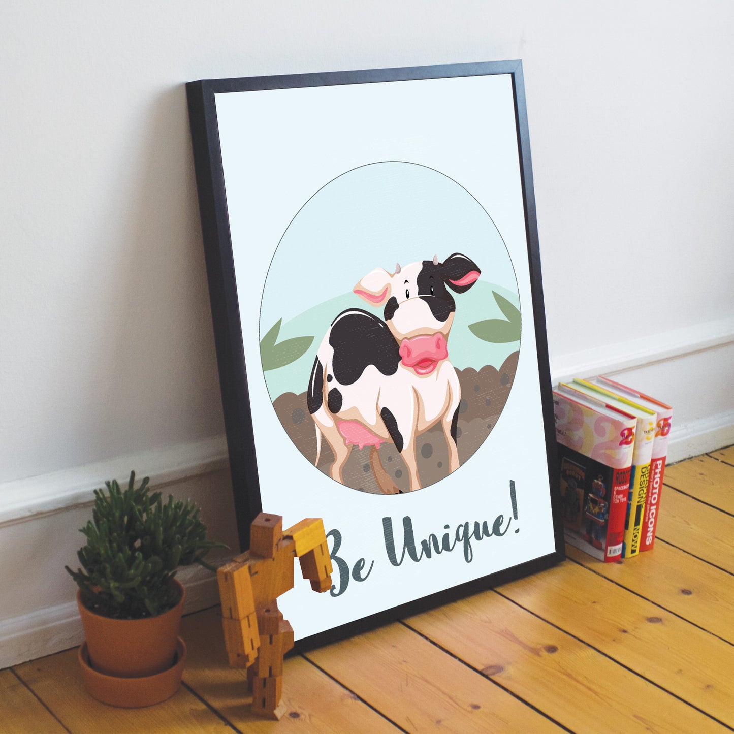 Animal Framed Nursery Prints Cow Wall Art Picture Baby Room