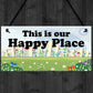 Garden Sign Happy Place Door Sign Hanging House Plaque Yard Sign