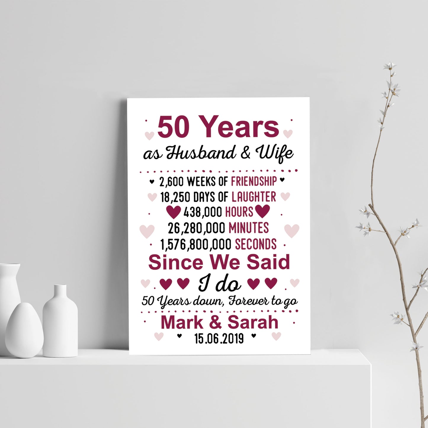 50th Anniversary Gift Personalised Print 50th Anniversary Card