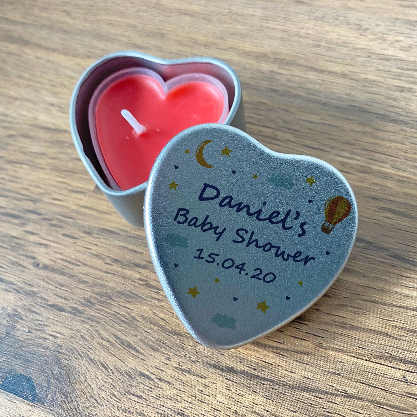 Personalised Baby Shower Gifts Metal Heart Sweet Tin Favours