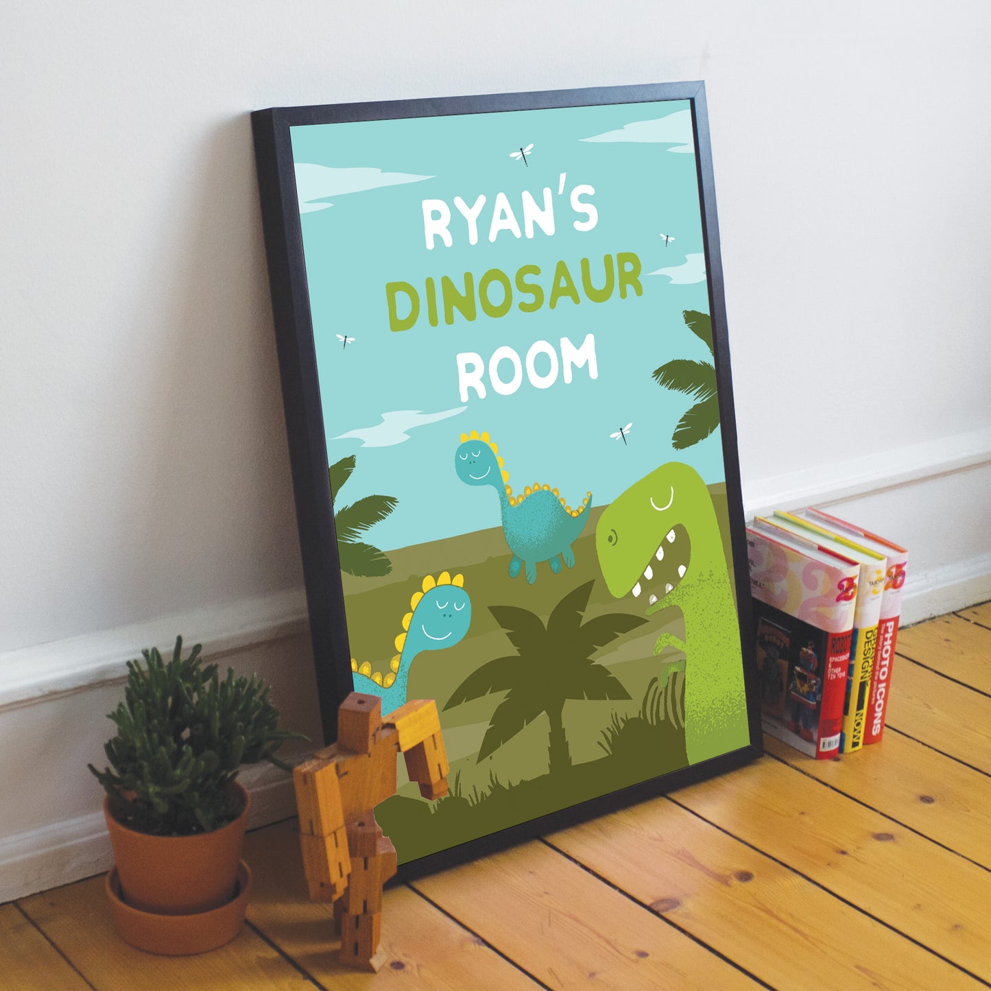 Personalised Dinosaur Room Wall Art Framed Print Boys Bedroom