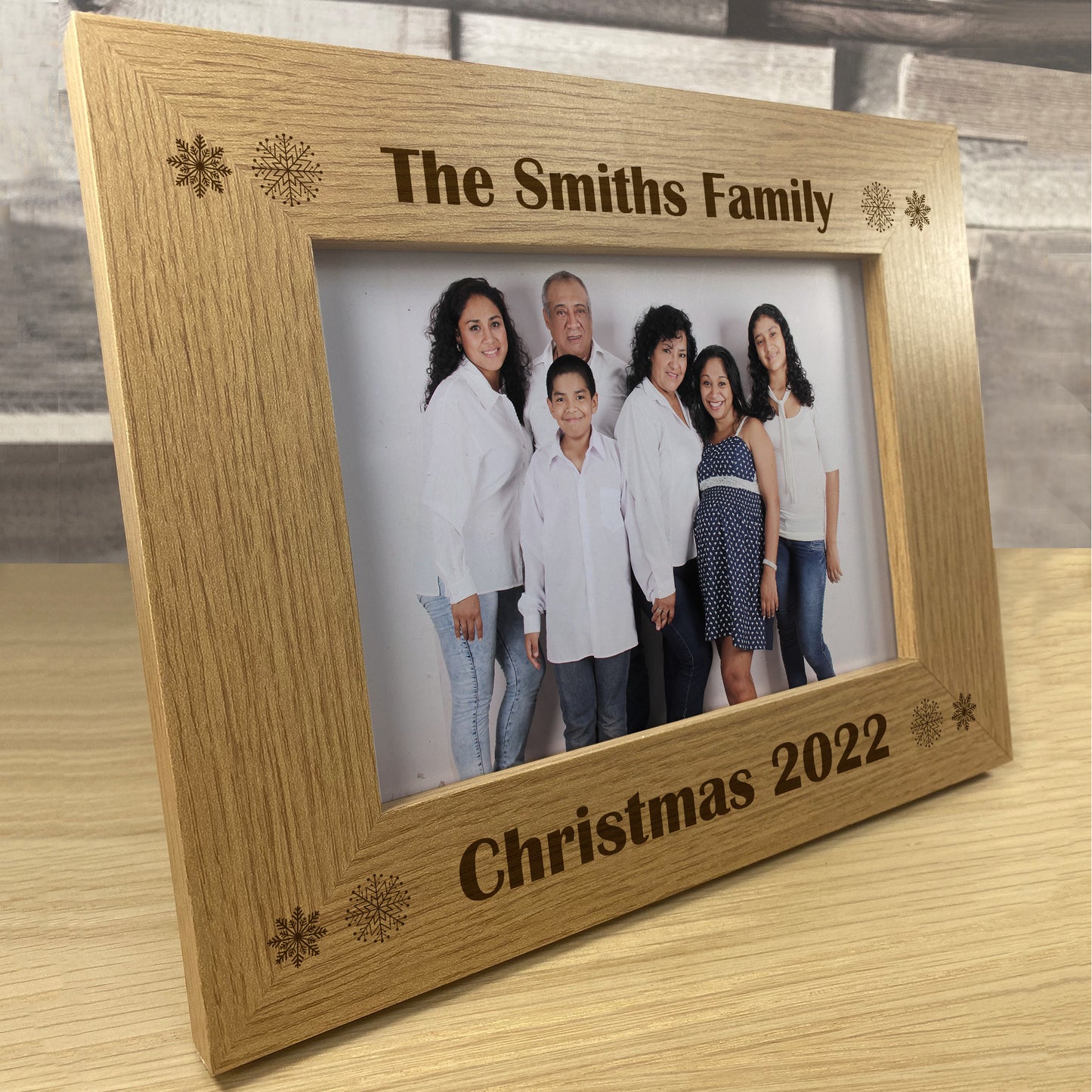 Personalised Christmas Decoration Wood Photo Frame Family Xmas