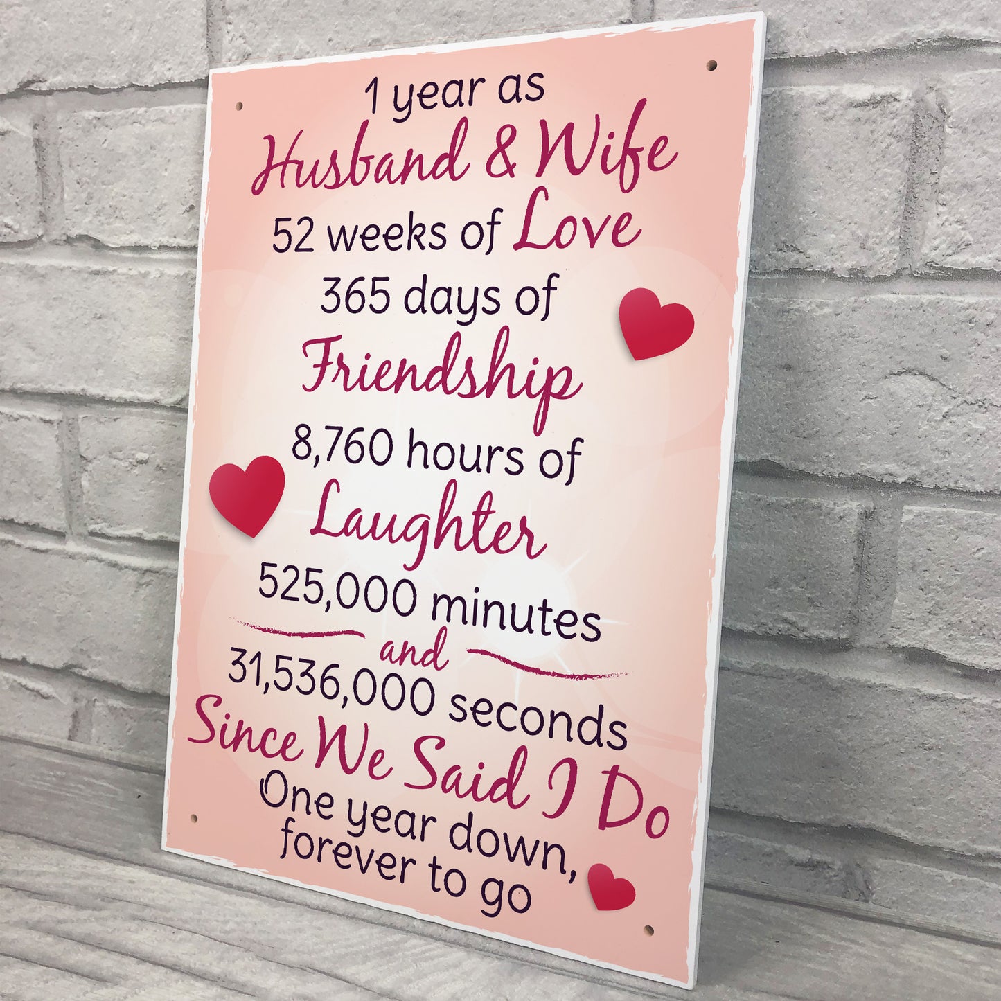 1st Wedding Anniversary Plaque Husband Wife Gift For Her Women