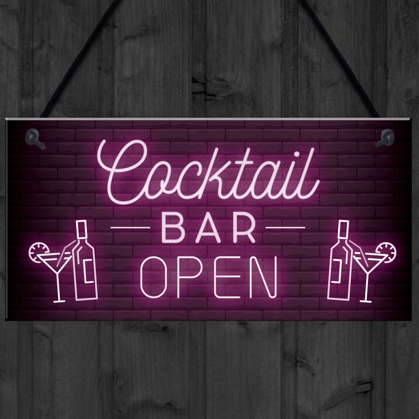 Cocktail Bar OPEN Hanging Home Bar Man Cave Decor Sign Garden