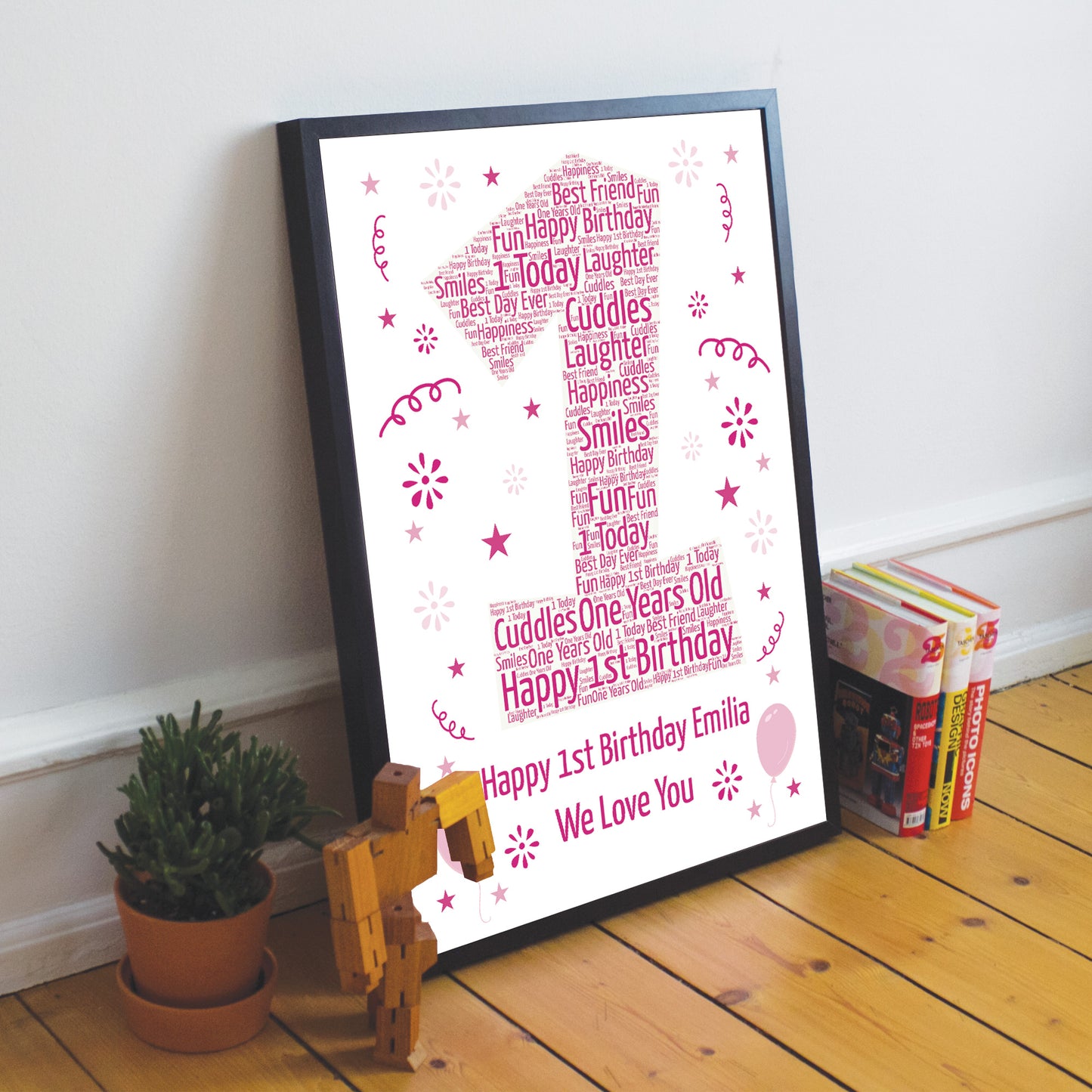 Personalised 1st Birthday Gift Framed Word Art Print Keepsake