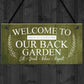 BACK GARDEN Sign Hanging Wall Shed Plaque Rustic Friendship Gift