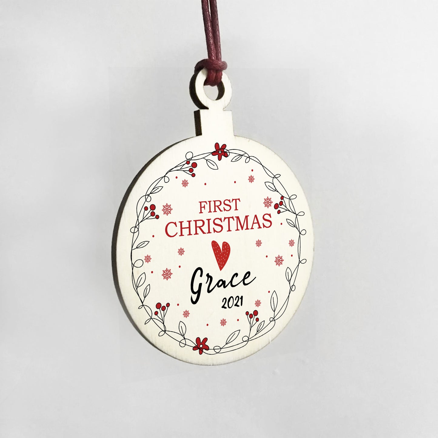 Babys 1st First Christmas Bauble Personalised Wood Hanging Decor