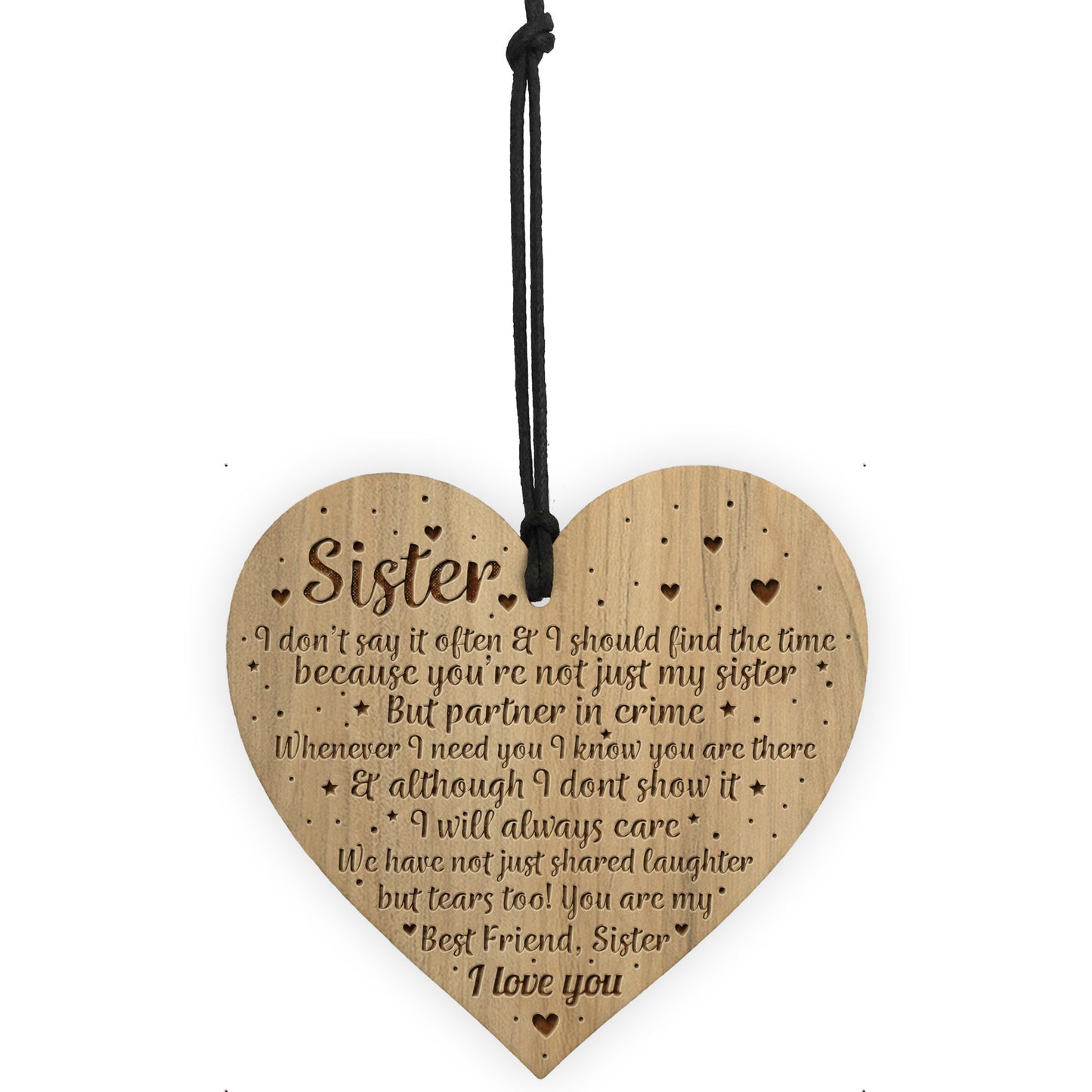Sister Birthday Gifts From Brother Engraved Wooden Heart Gift