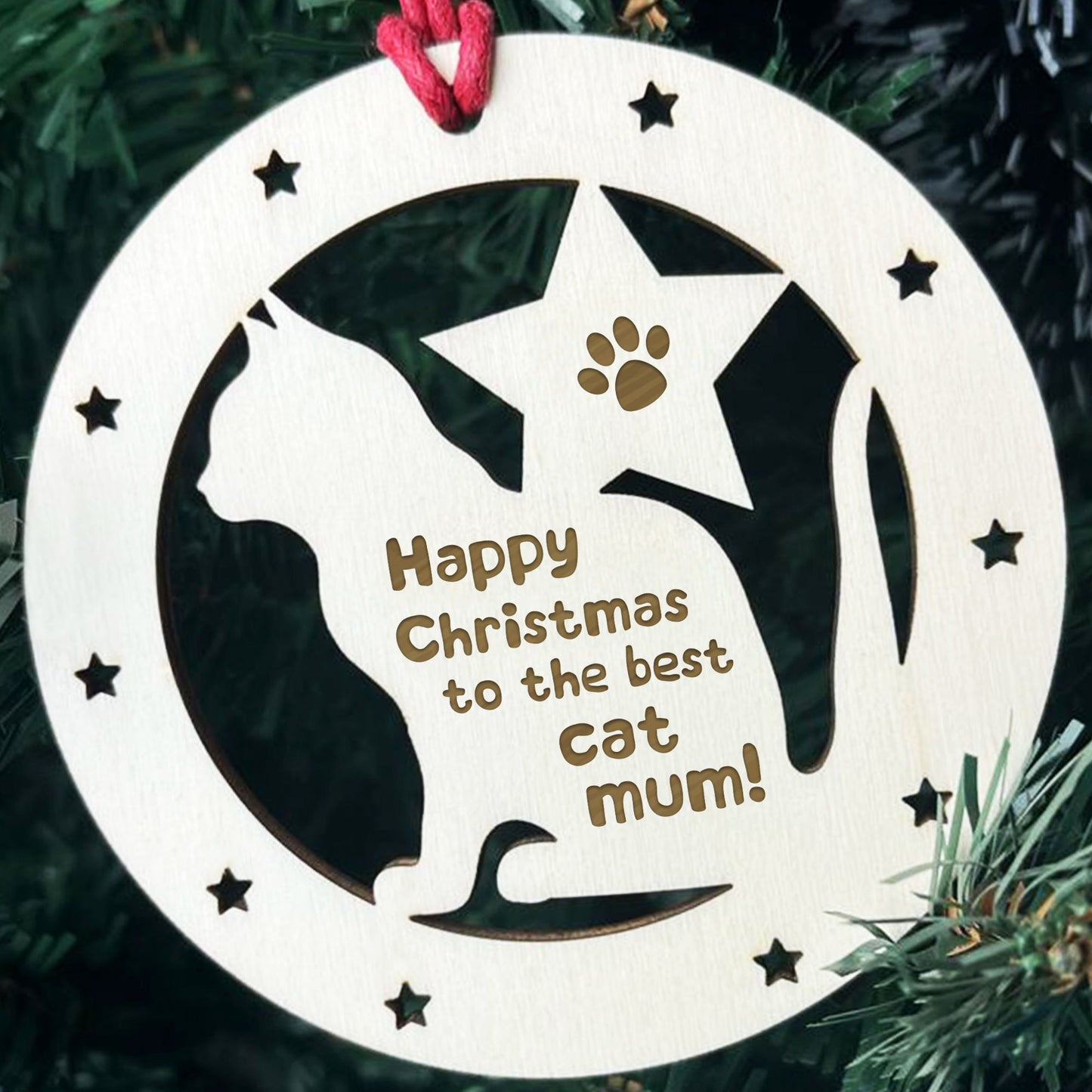 Gift For Mum Christmas From The Cat Wooden Bauble Cat Lover Gift