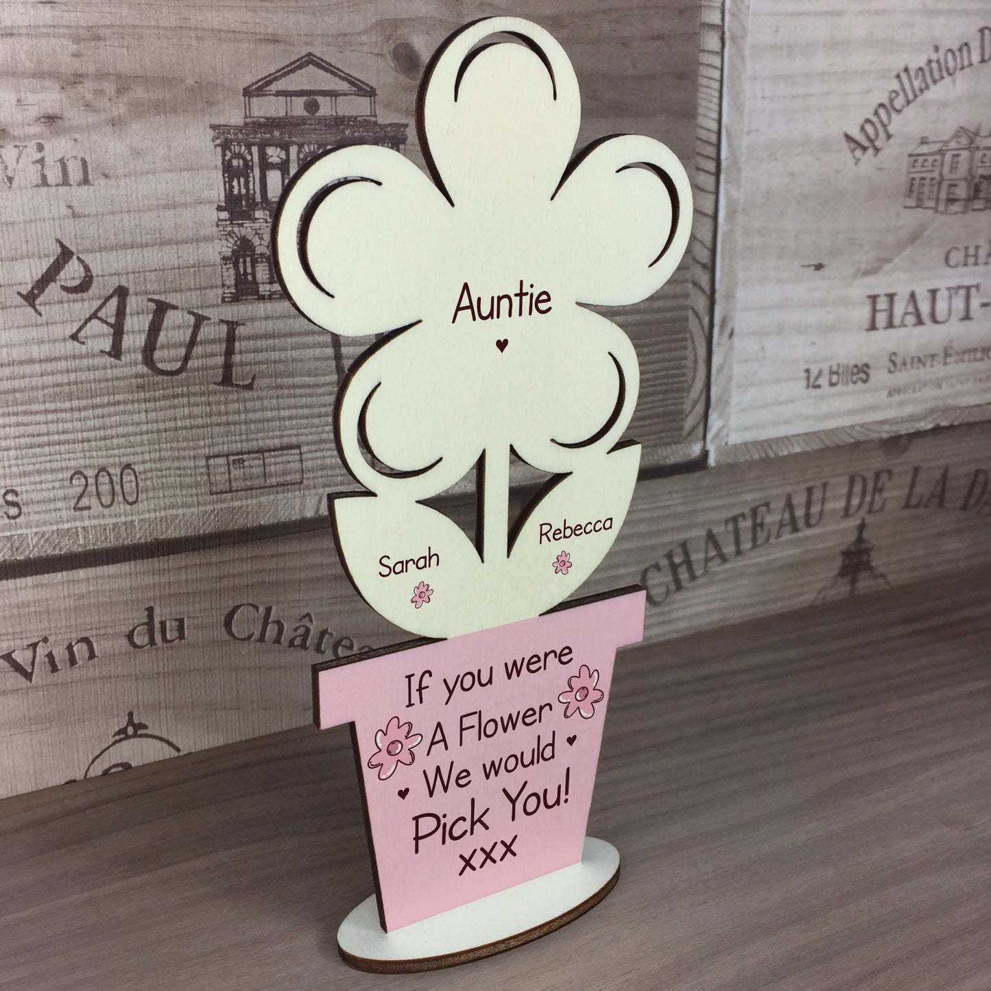PERSONALISED Gift For Auntie Thank You Birthday Gift Wood Flower
