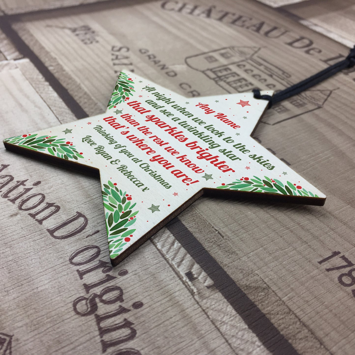 Personalised Christmas Star Tree Bauble Decoration Memorial Gift