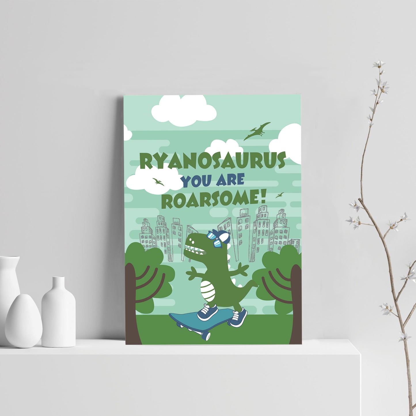 Personalised Sign For Boys Bedroom Dinosaur Print Decor Wall Art