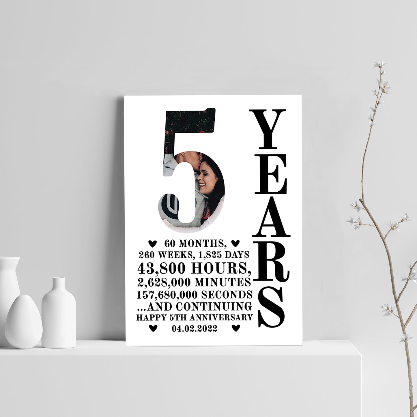 5th Anniversary Gift Print Personalised Photo Husband Wife