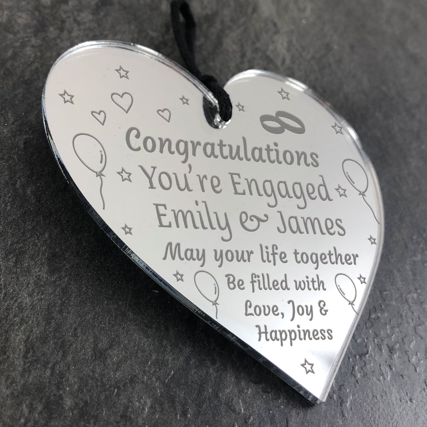 Personalised Congratulations Engagement Engraved Mirror Heart