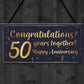 Congratulations 50th Wedding Anniversary Gift Plaque Gold Gift