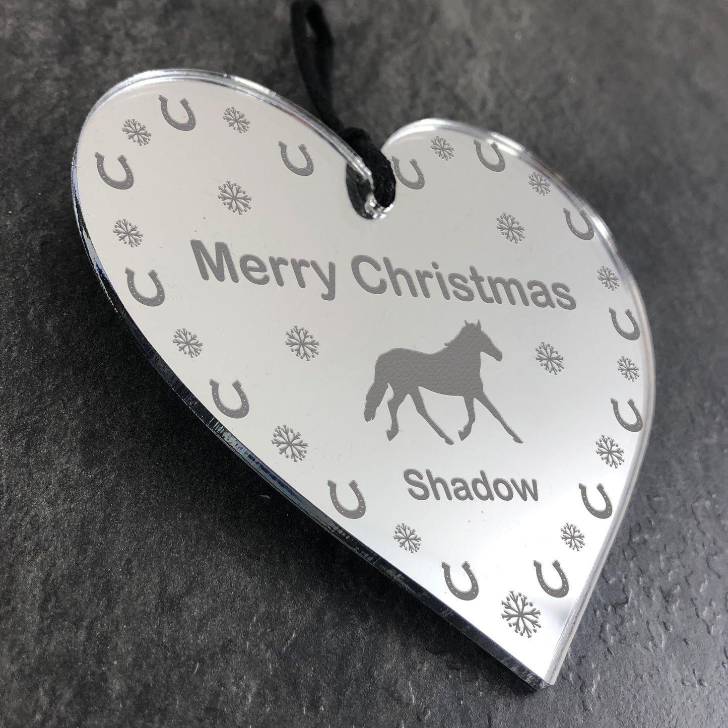 Horse Christmas Bauble Engraved Hanging Heart Personalised