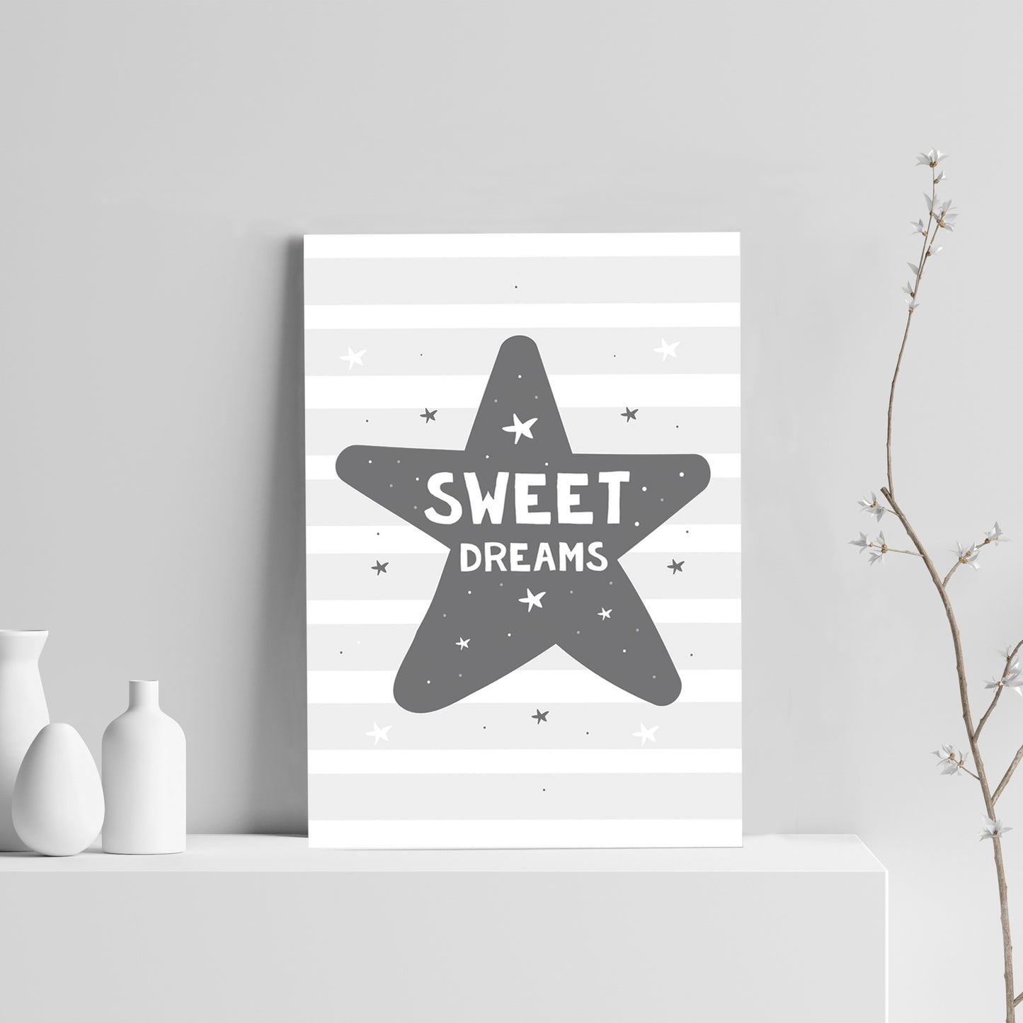 Grey Nursery Print Sweet Dreams Child Baby Room Picture Wall Art