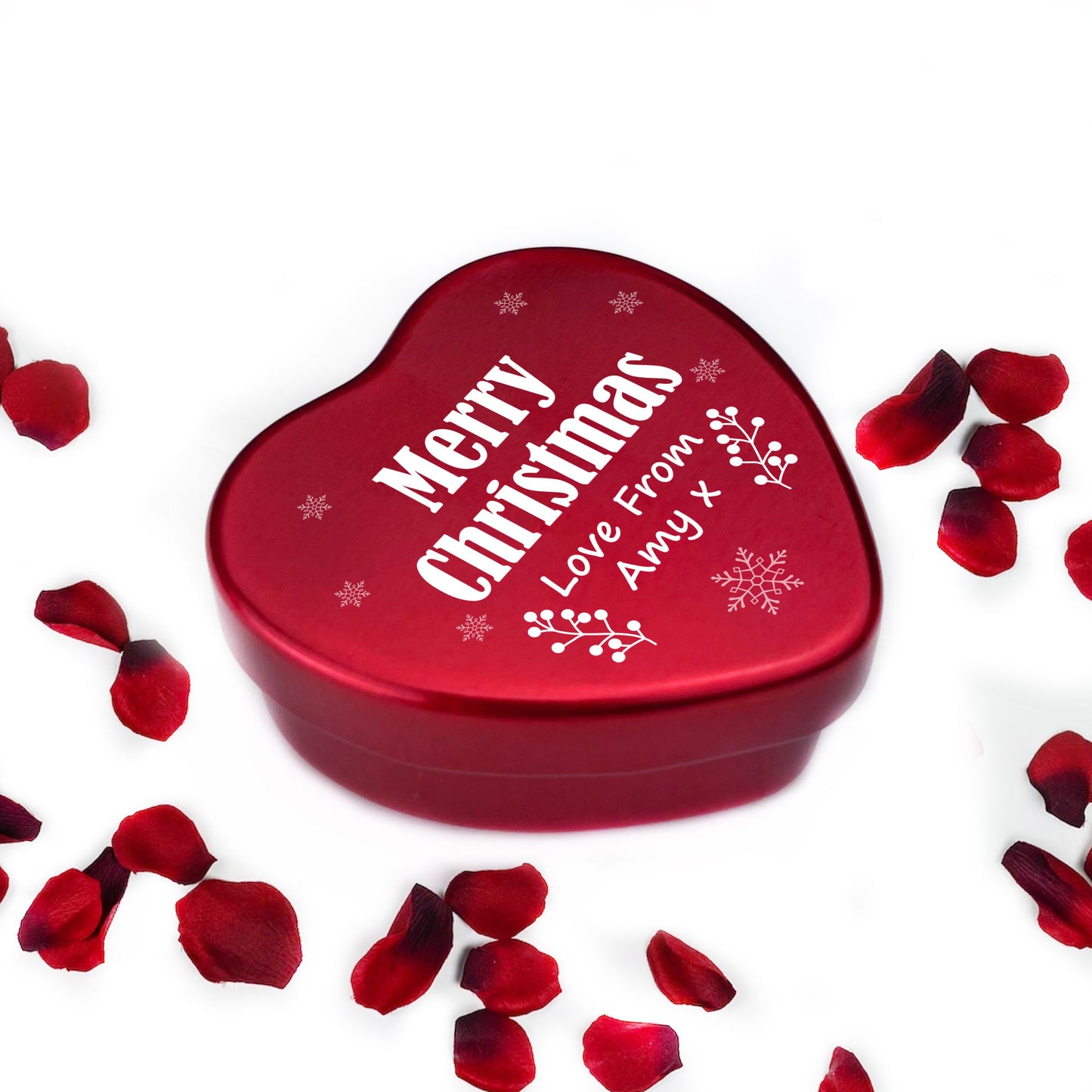 Personalised Merry Christmas Heart Shaped Tin Gift For Mum Dad