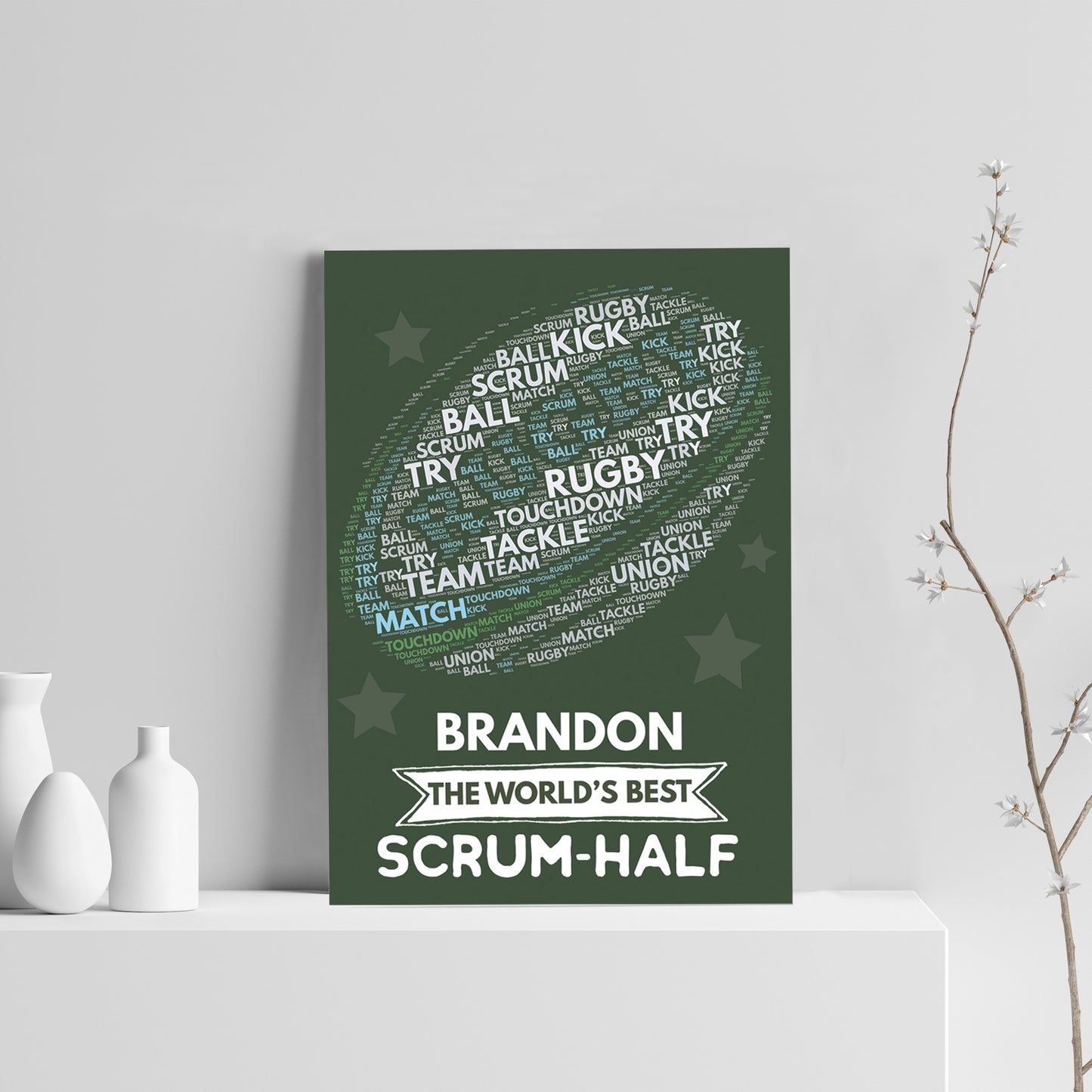 Personalised Rugby Player Gift Ball Wall Print Birthday Gifts