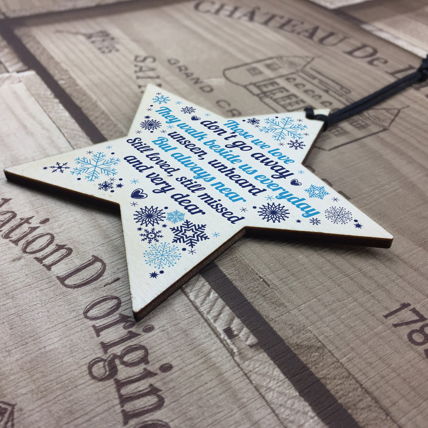 Wood Star Christmas Memorial Tree Decoration Ornament Mum Dad