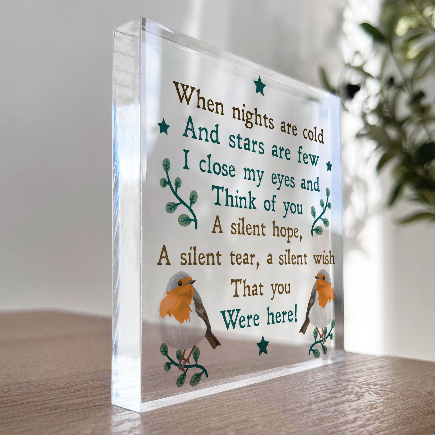 Robin Christmas Memorial Plaque For Mum Nan Dad Grandad