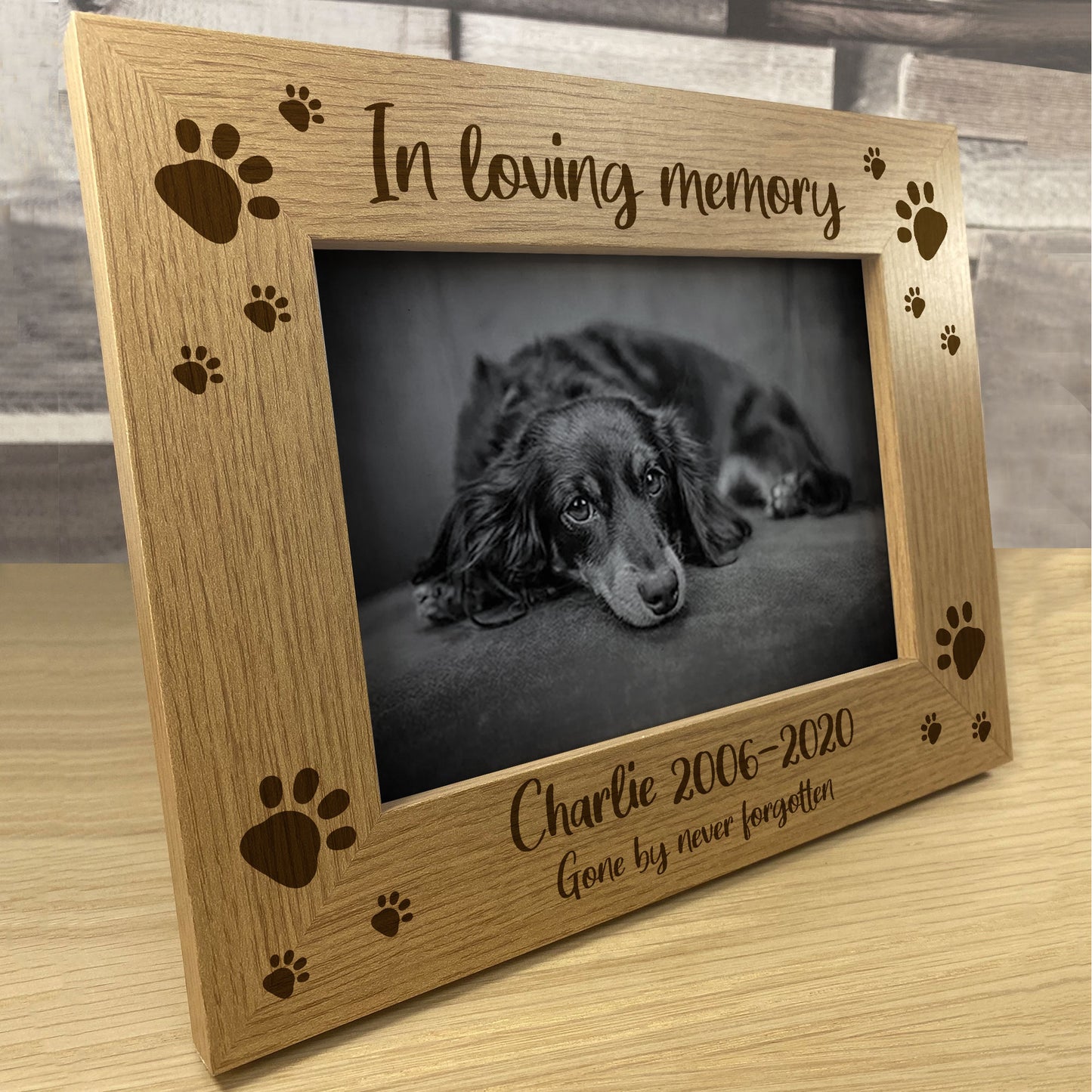 PERSONALISED Pet Memorial Photo Frame Wooden Puppy Dog Cat