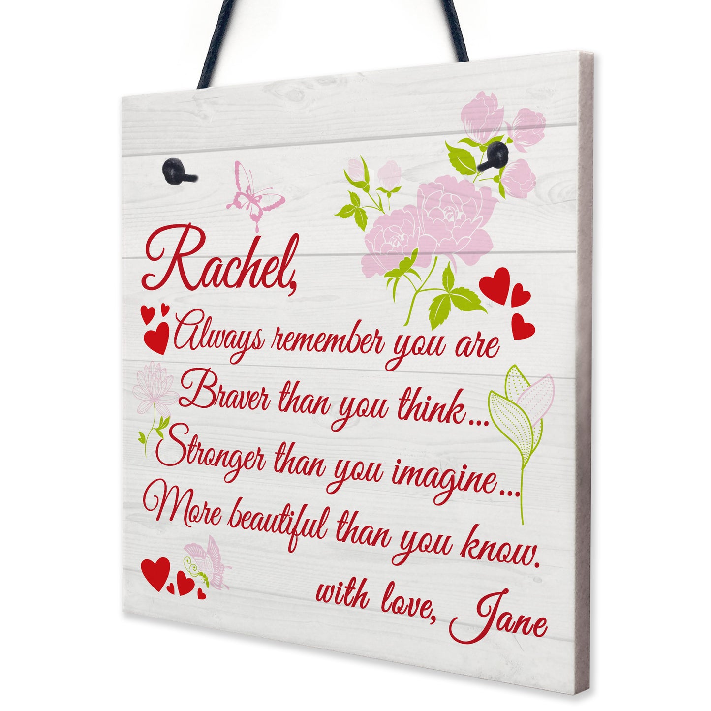Braver Stronger Beautiful Best Friends Gift Hanging Heart Plaque