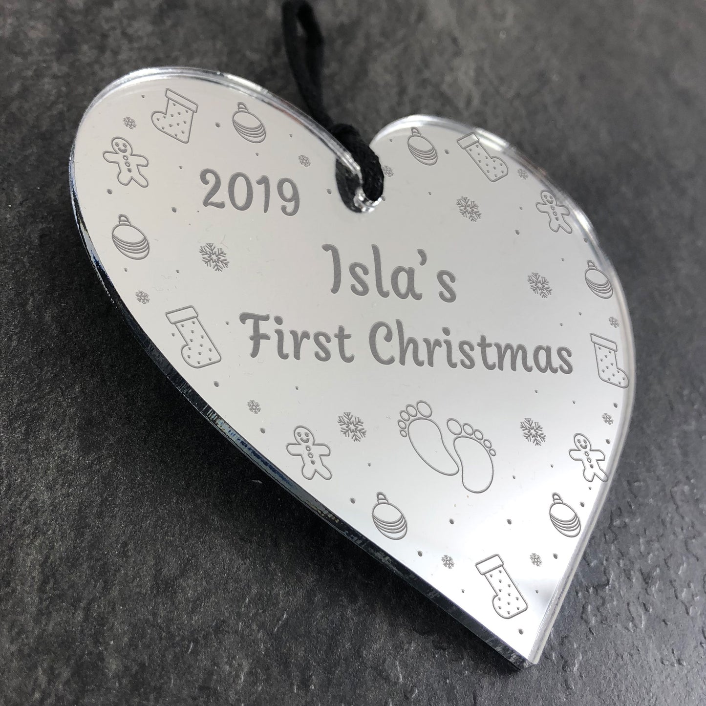 Personalised Baby First Christmas Mirror Acrylic Heart Newborn