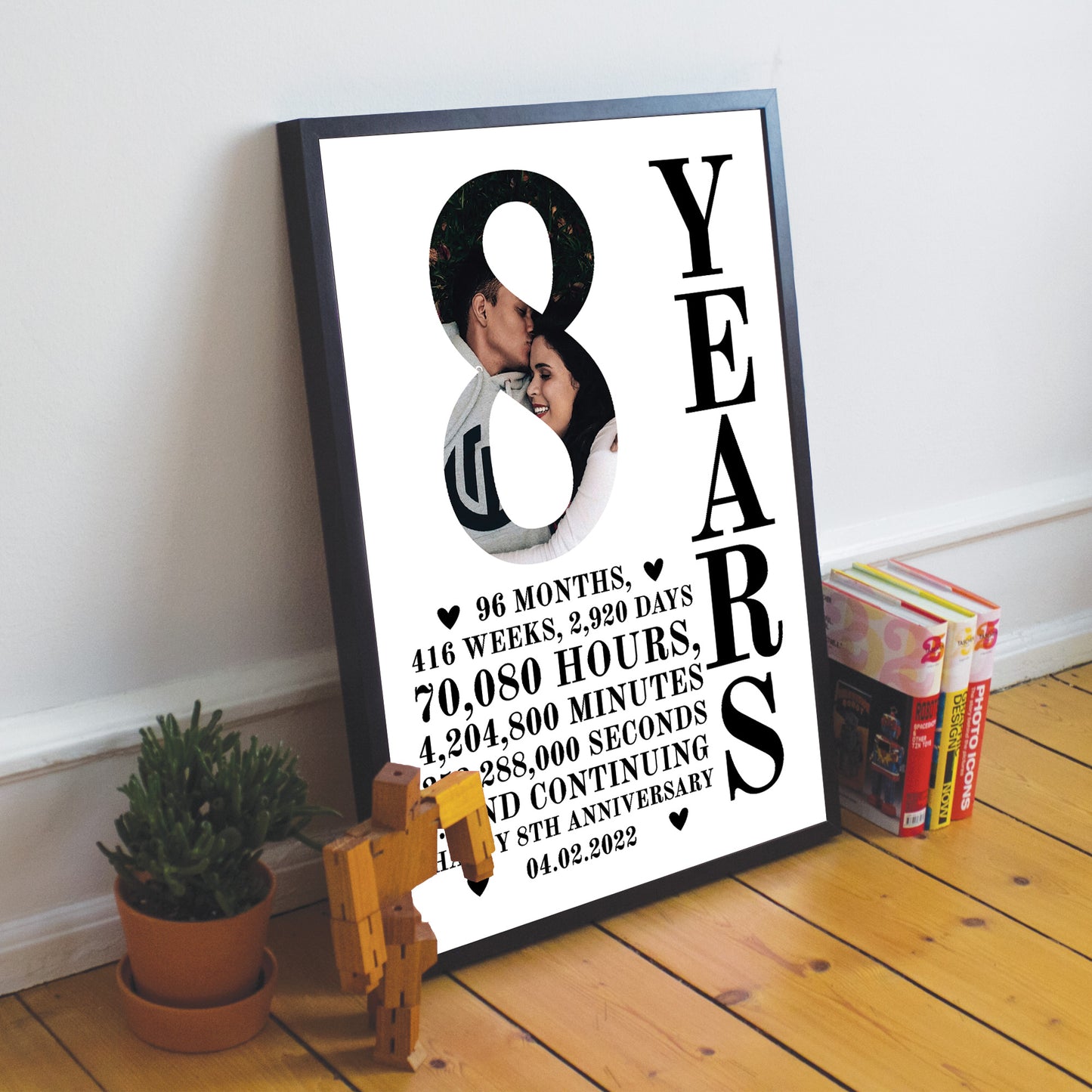 8th Anniversary Gift Framed Print Personalised Husband Wife