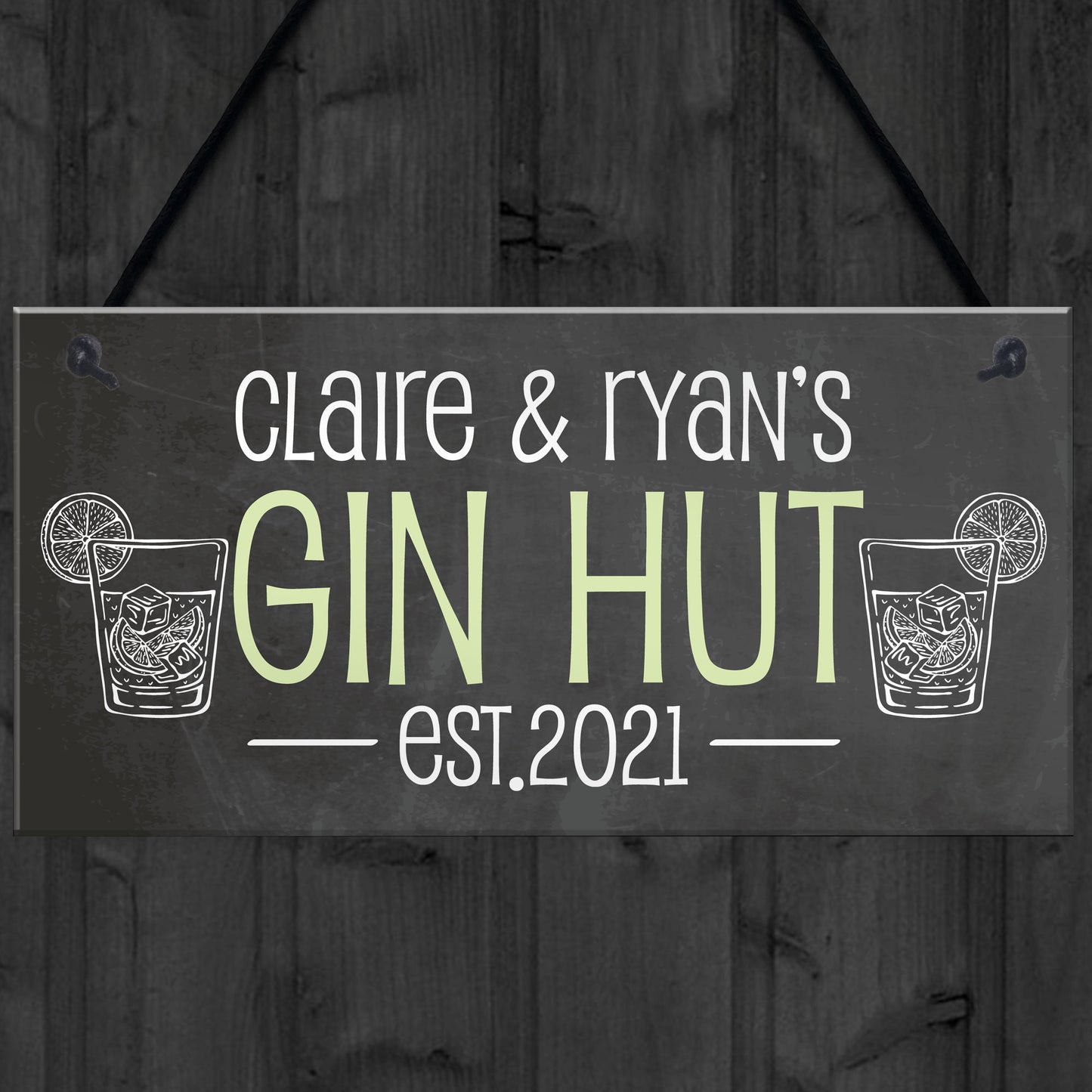 GIN HUT Personalised Decor Sign For Home Bar Garden Bar