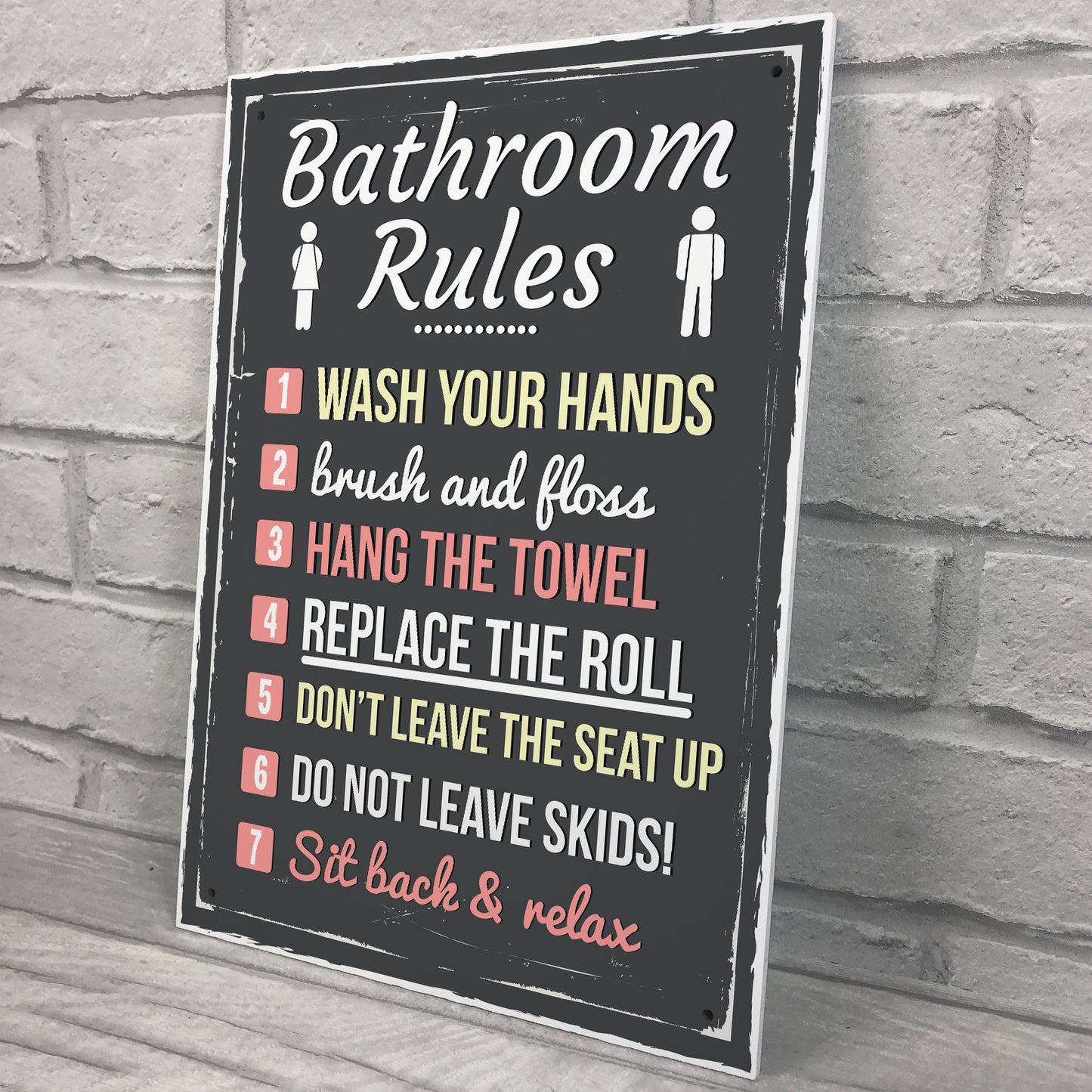 Bathroom Rules Funny Toilet Door Wall Sign Novelty Joke Plaque