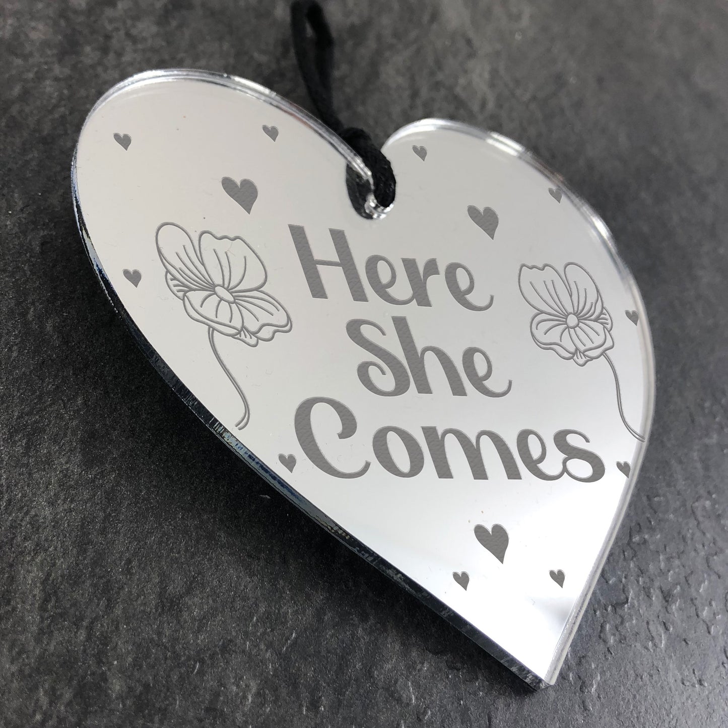 Handmade Wedding Sign Hanging Heart Here She Comes Gift