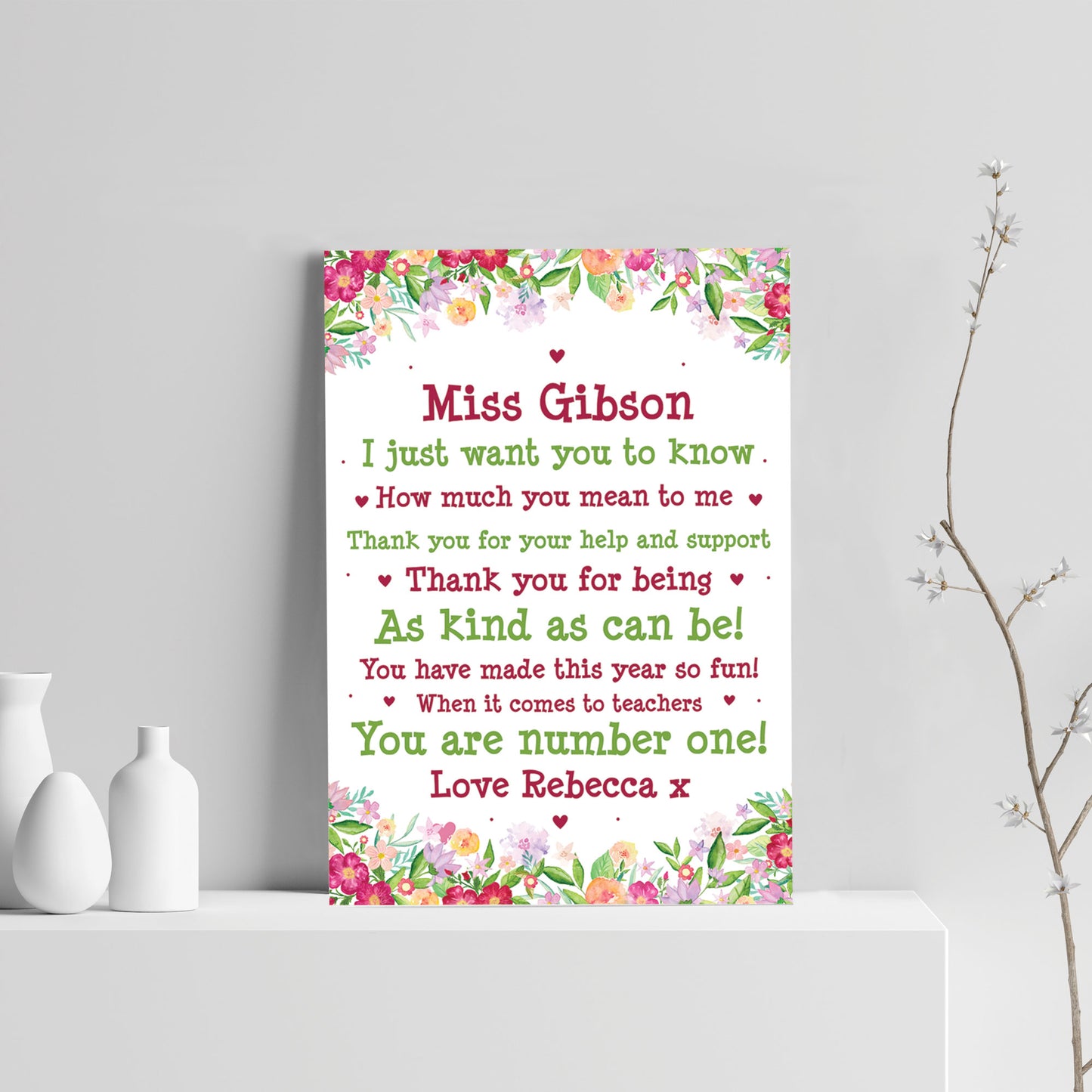 Personalised Teacher Print Leaving School Nursery School Thanks