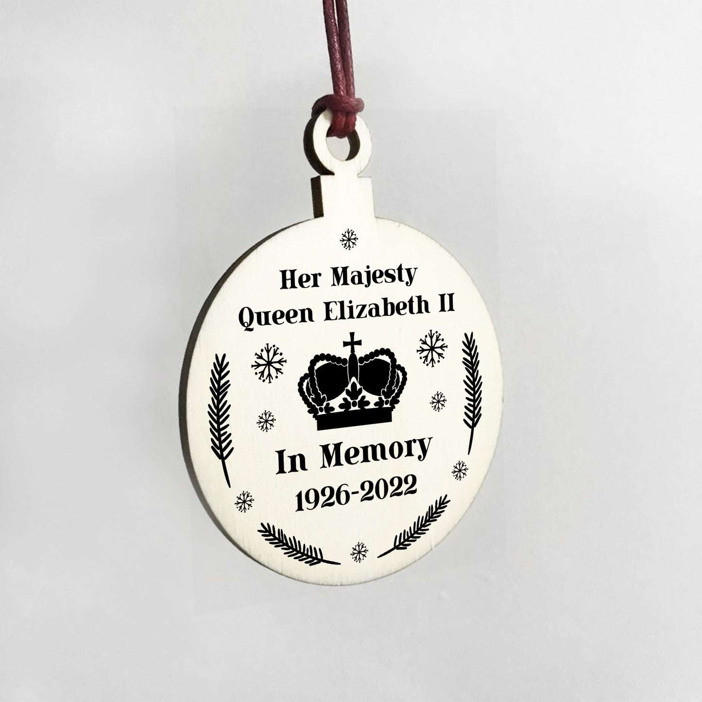 In Memory Gift Queen Elizabeth II Plaque Wood Christmas Bauble