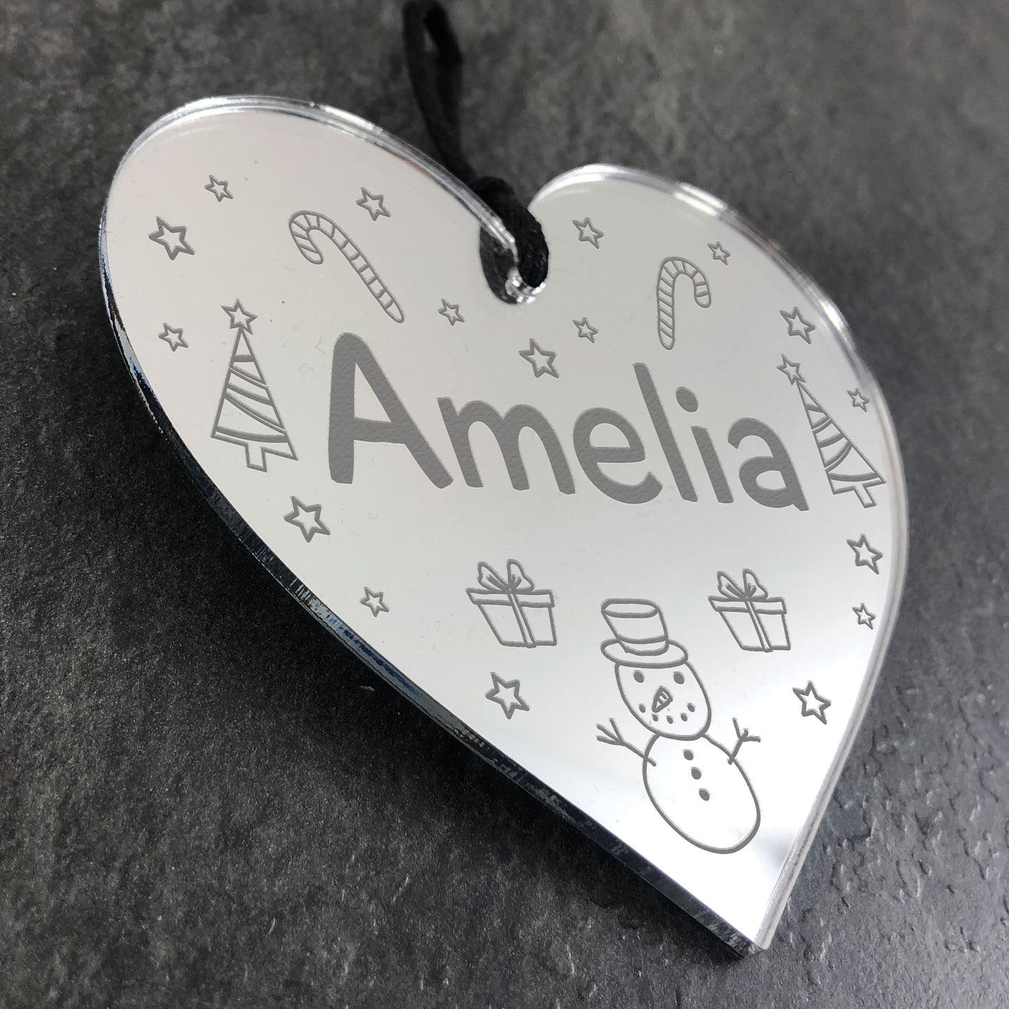 PERSONALISED Any Name Christmas Tree Bauble Engraved Heart
