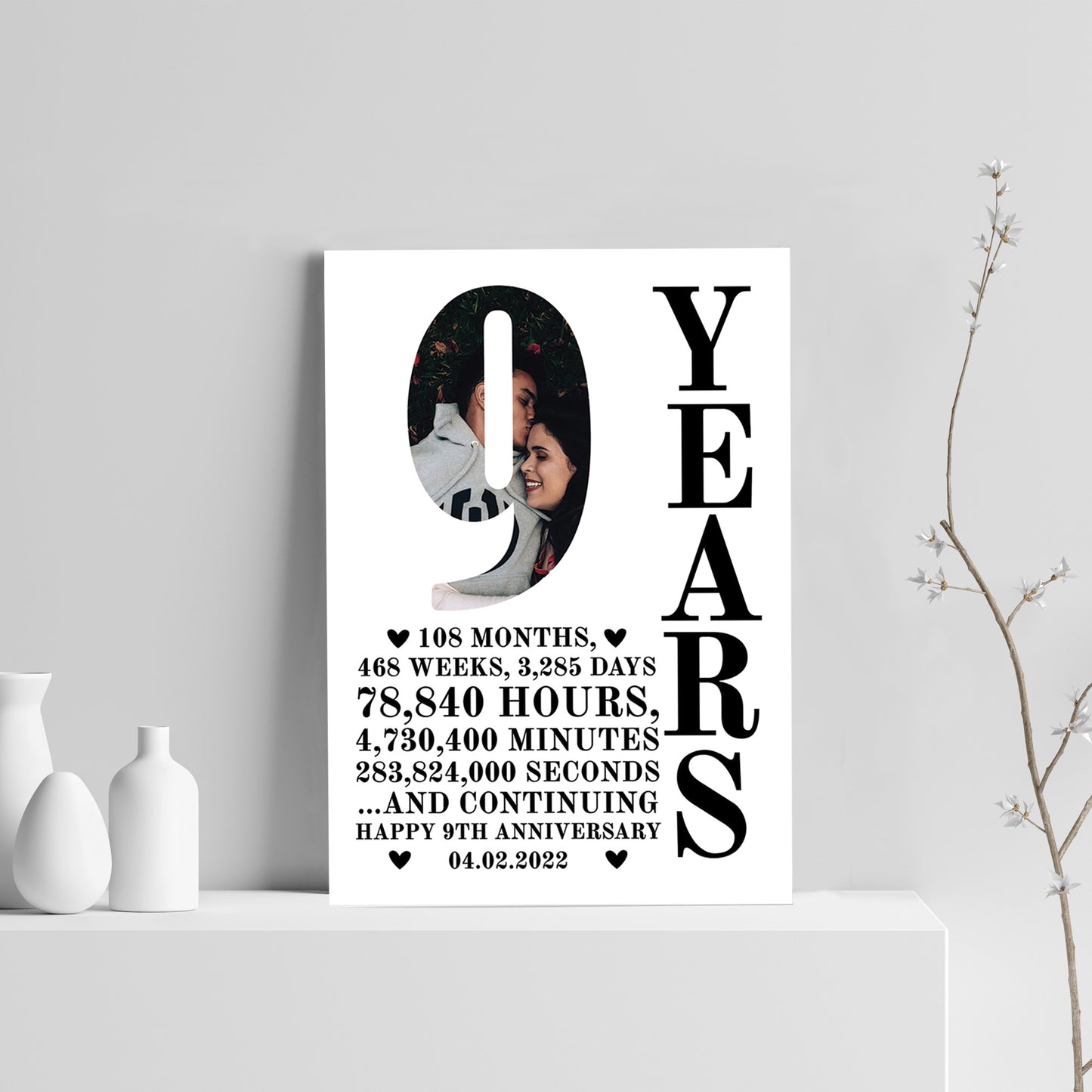 9th Anniversary Gift Print Personalised Husband Wife Him Her