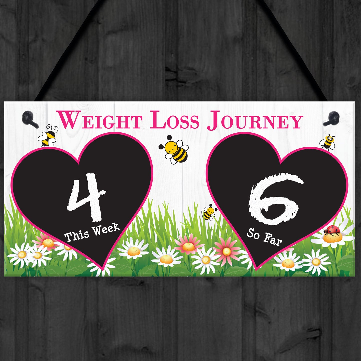 Weight Loss Tracker Chalkboard Bees Journey Hanging Plaque