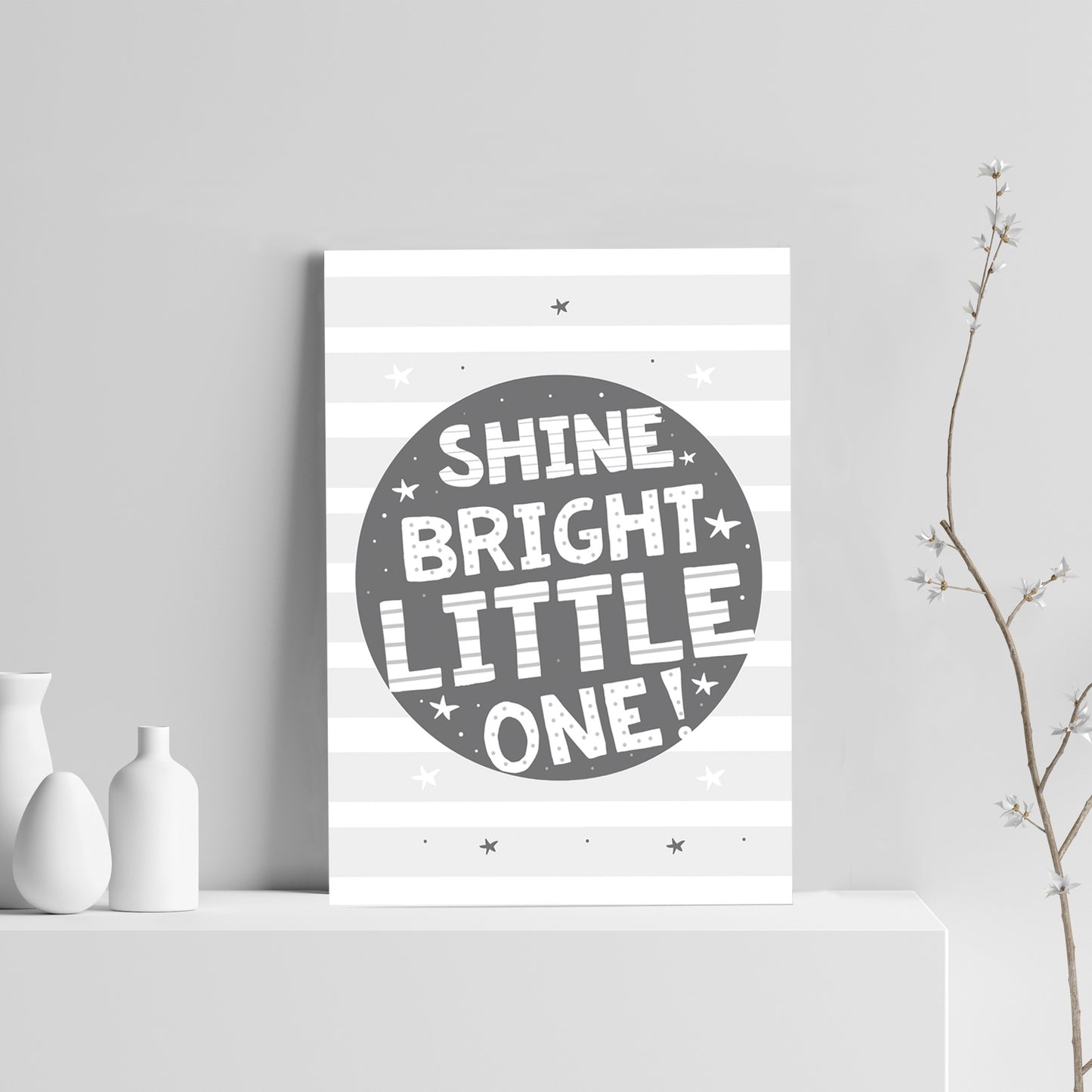 Grey Nursery Print Shine Bright Child Baby Room Picture Wall Art