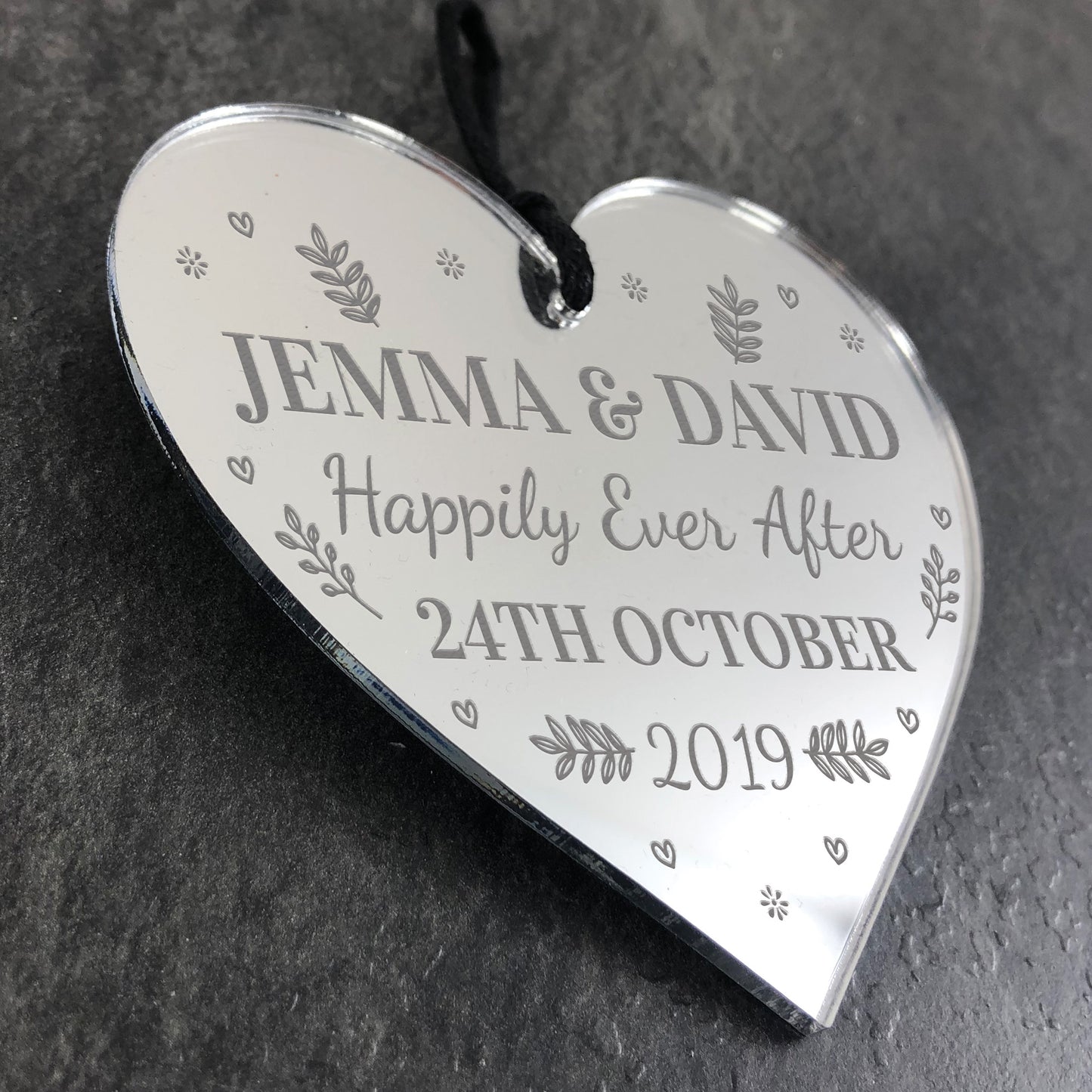Personalised Wedding Mr & Mrs Mirror Acrylic Heart Keepsake