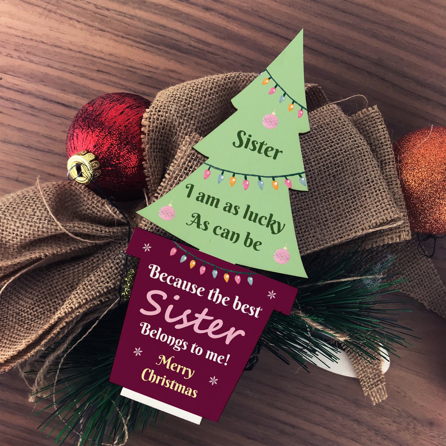 Christmas Gift For Sister Wooden Christmas Tree Thank You Sister