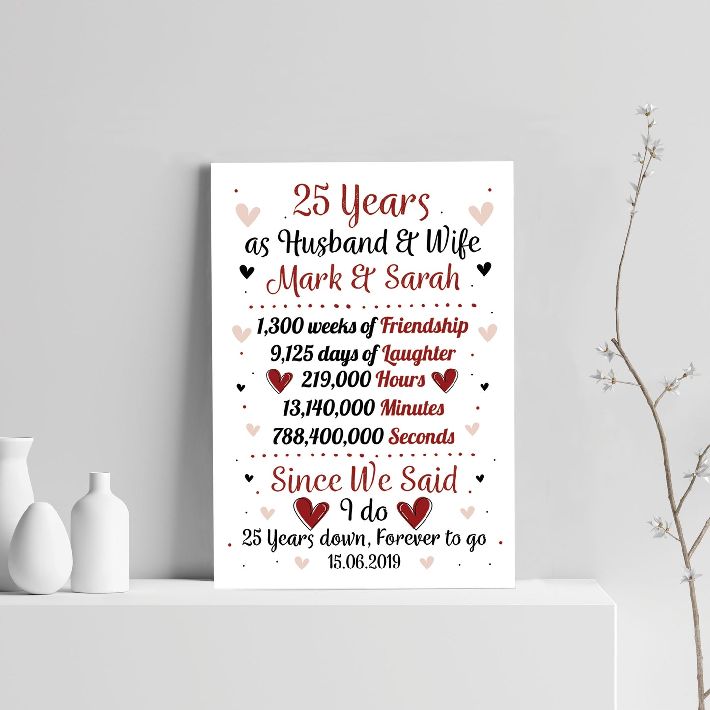 Personalised Wedding Print 25th Year Anniversary Husband Wife